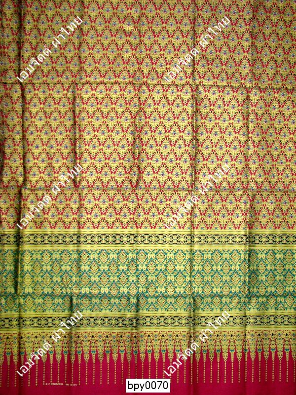 [bpy0070] ผ้าพิมพ์ทอง 1.8เมตร ลายไทย เชิงสูง คอตต้อน 100%