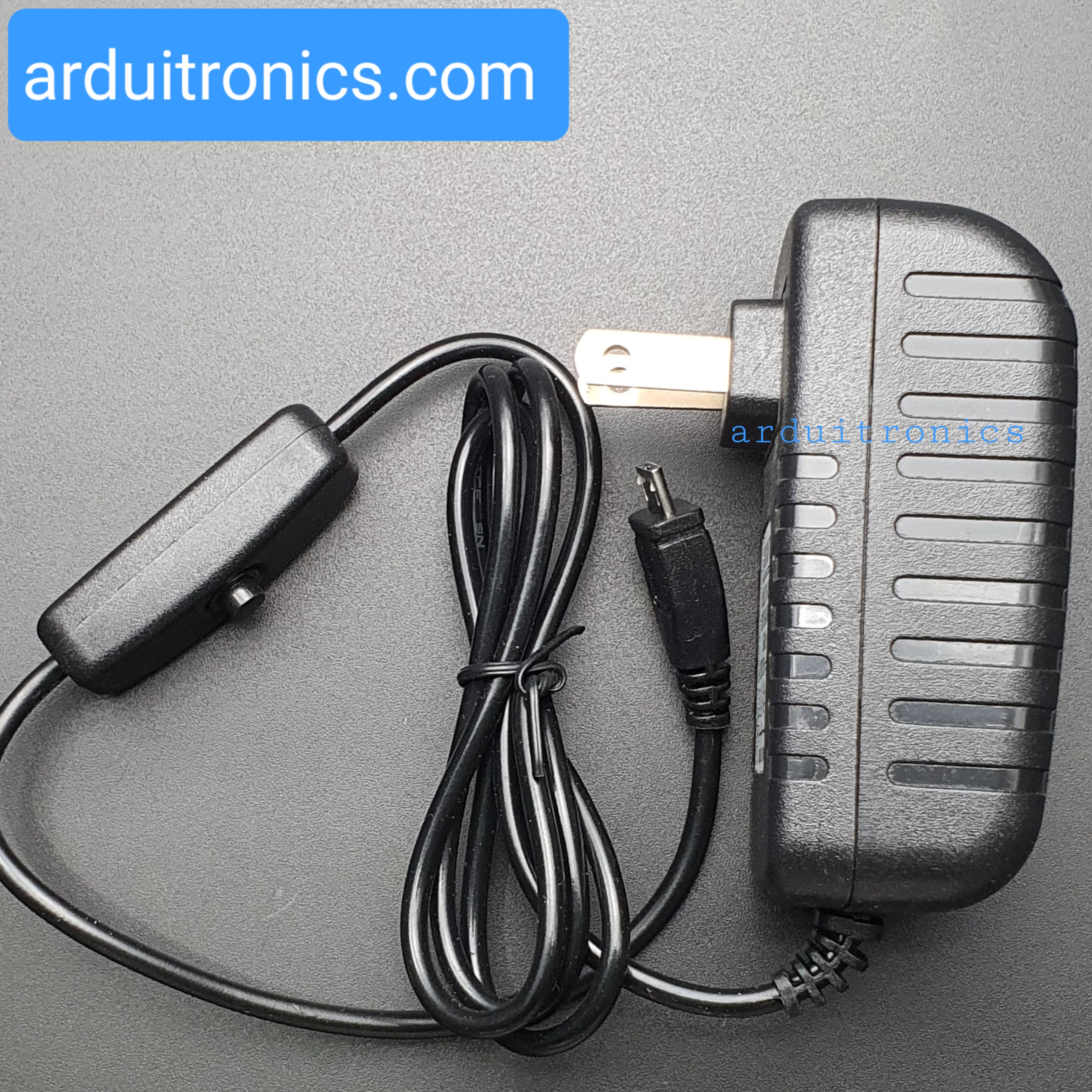 micro USB Power Supply Adapter 5V 3A แบบมี switch ON/OFF (ปลั๊กหัวแบน)