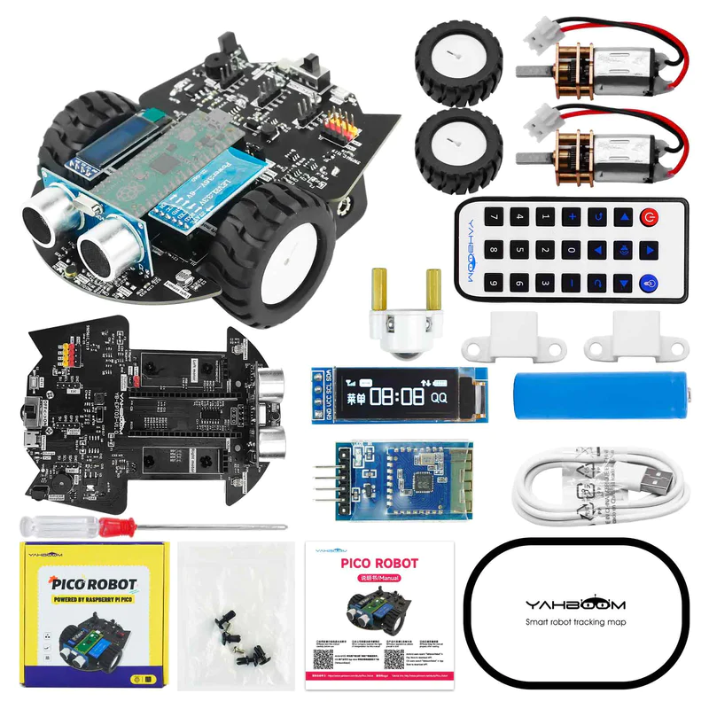 Intelligent Raspberry Pi Pico Car Kit microPython Education Robot Sensor Bluetooth APP