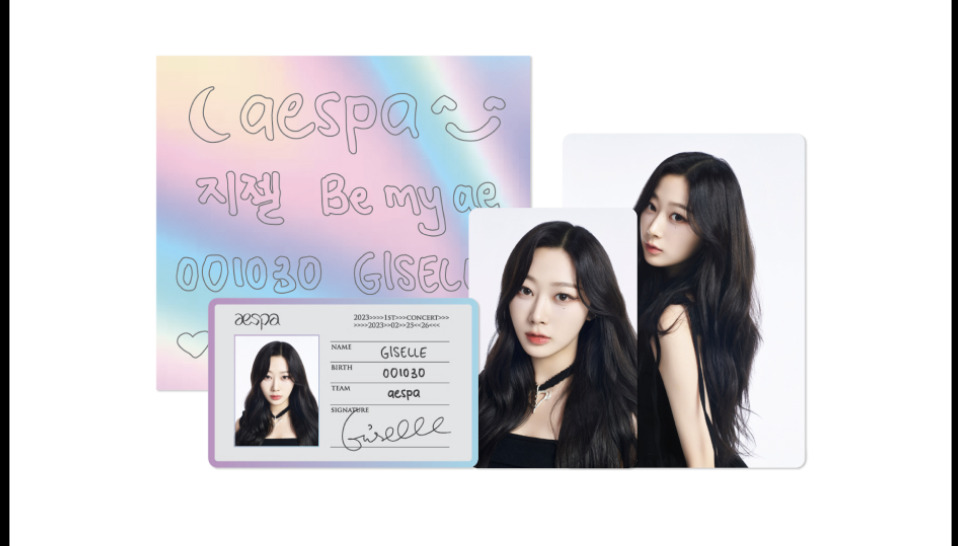 aespa -2023 aespa 1st Concert 'SYNK : HYPER LINE' OFFICIAL MD - ID Card + Fanlight Deco Sticker set แบบ Giselle