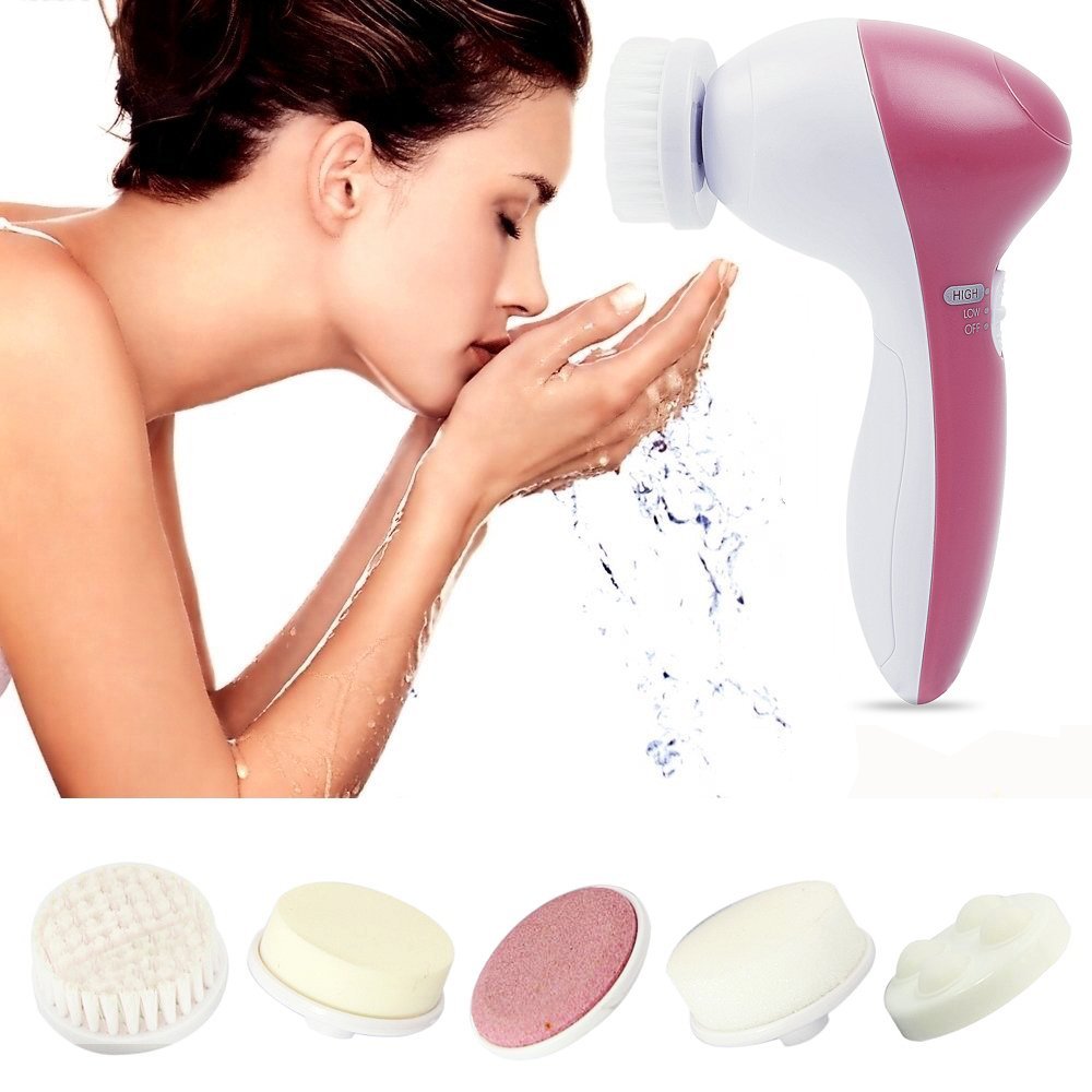 เครื่องล้างหน้า 5in1 beauty care massager สีชมพู-ขาว