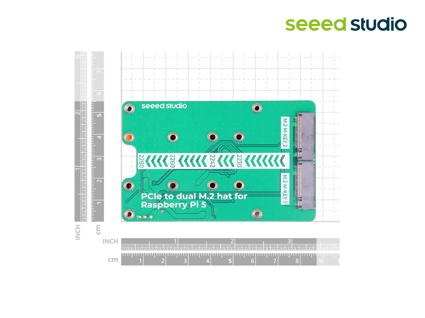 PCIe2.0 to dual M.2 hat for Raspberry Pi 5, Support NVMe SSD, Support Hailo8/8L (แท้จาก SeeedStudio)
