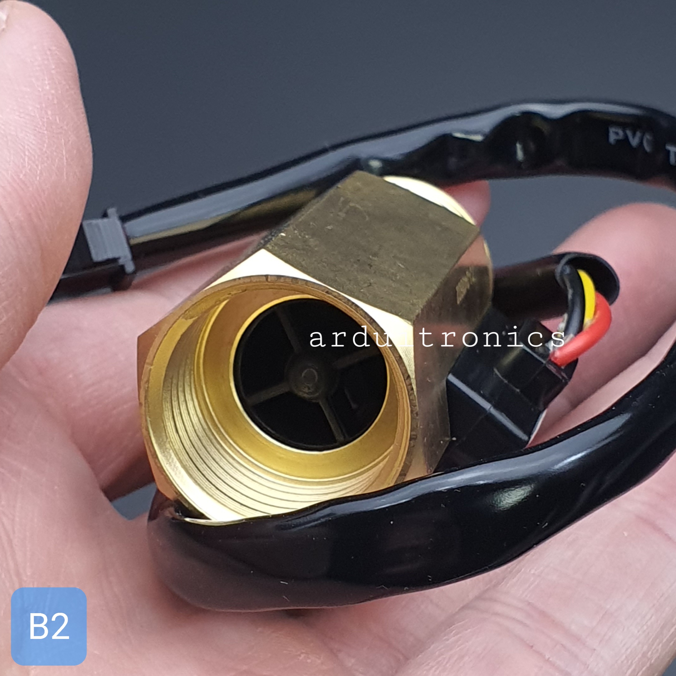 B2 เซ็นเซอร์วัดอัตราการไหลของน้ำ ทองแหลือง 1/2นิ้ว 4หุน Water Flow sensor 1-25L/min Size 50 mm