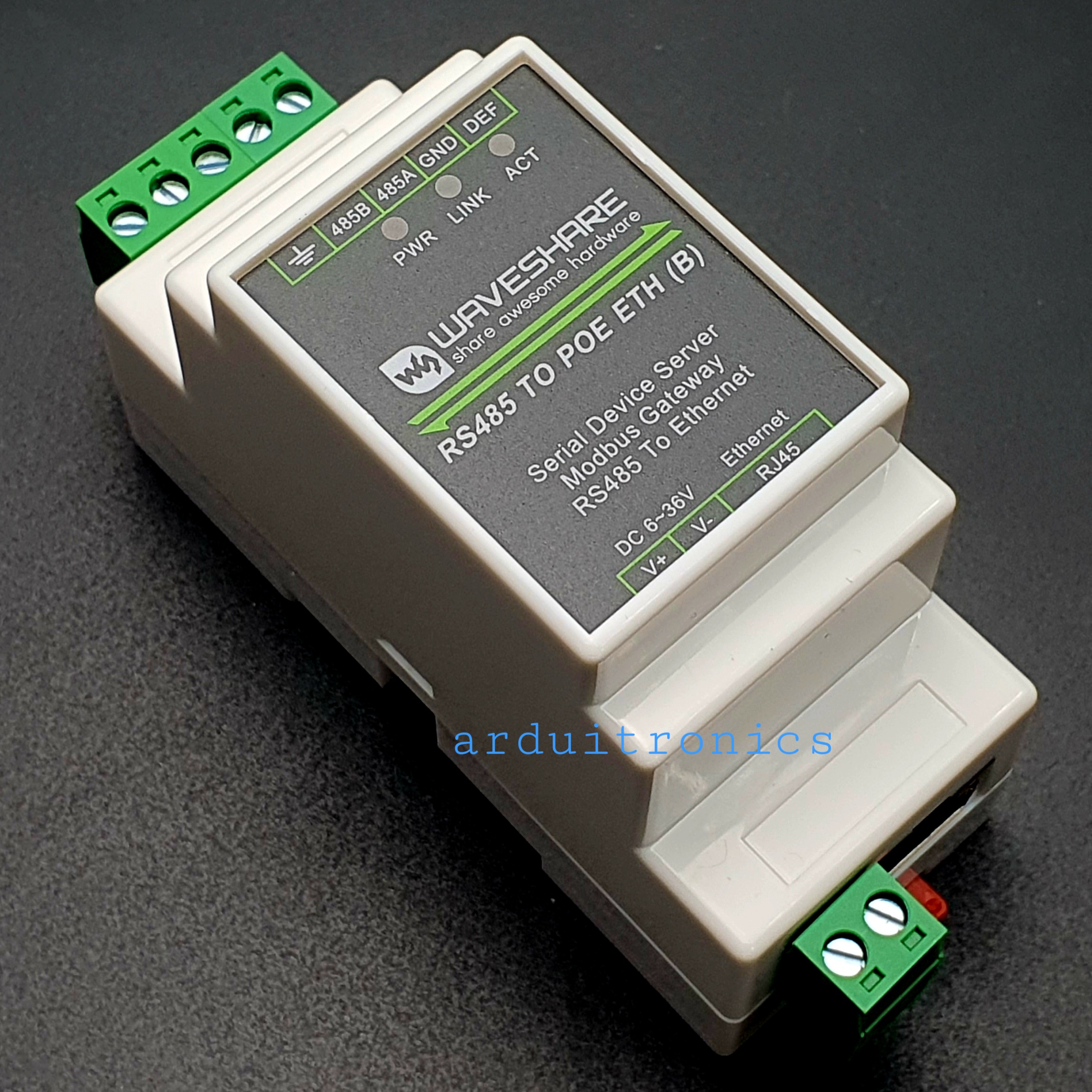 Industrial Serial Server, RS485 to RJ45 Ethernet, TCP/IP to Serial, Rail-Mount Support with PoE Function (ของแท้จาก Waveshare)