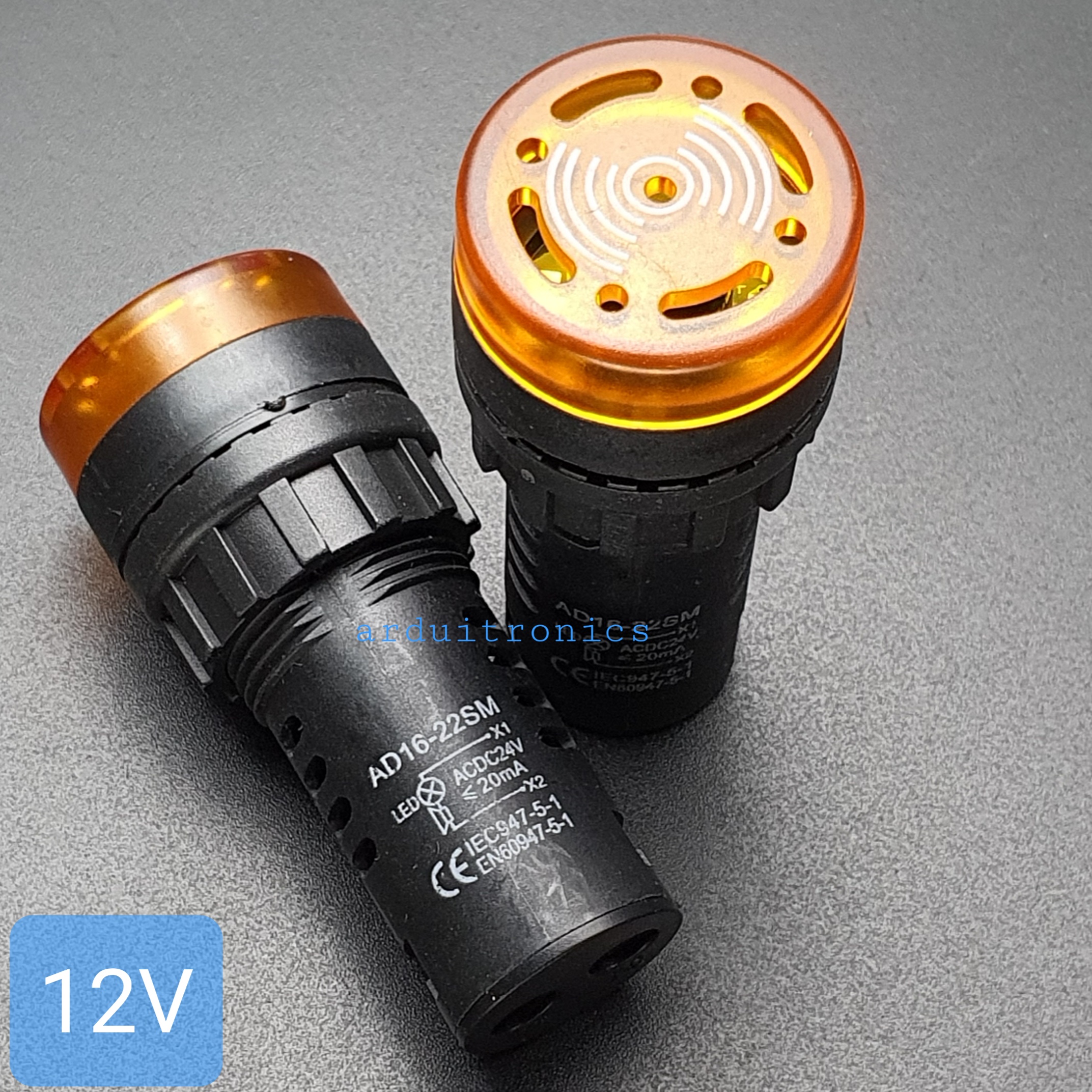 ไฟสีส้ม Buzzer LED Alert 12V เสียงและแสงสัญญาณเตือนภัย ออดไฟฟ้า 22mm