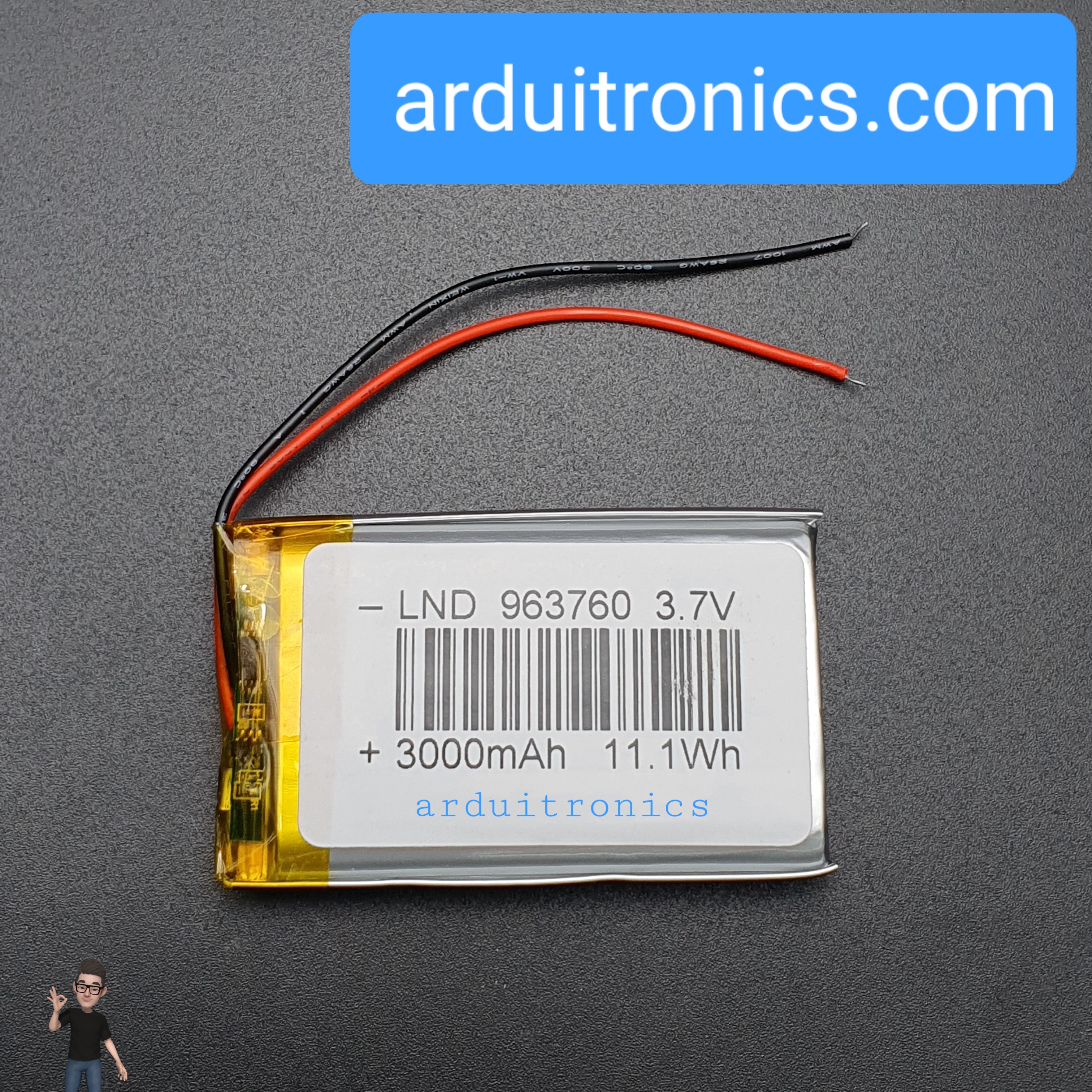 3.7V 3000mAh Lithium Battery Rechargeable Polymer (LiPo) ถ่านชาร์จ Li-ion 3.7V ความจุ 3000mAh 963760