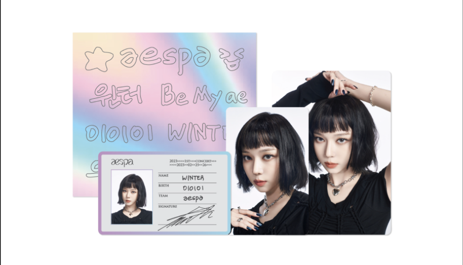 aespa -2023 aespa 1st Concert 'SYNK : HYPER LINE' OFFICIAL MD - ID Card + Fanlight Deco Sticker set แบบ Winter