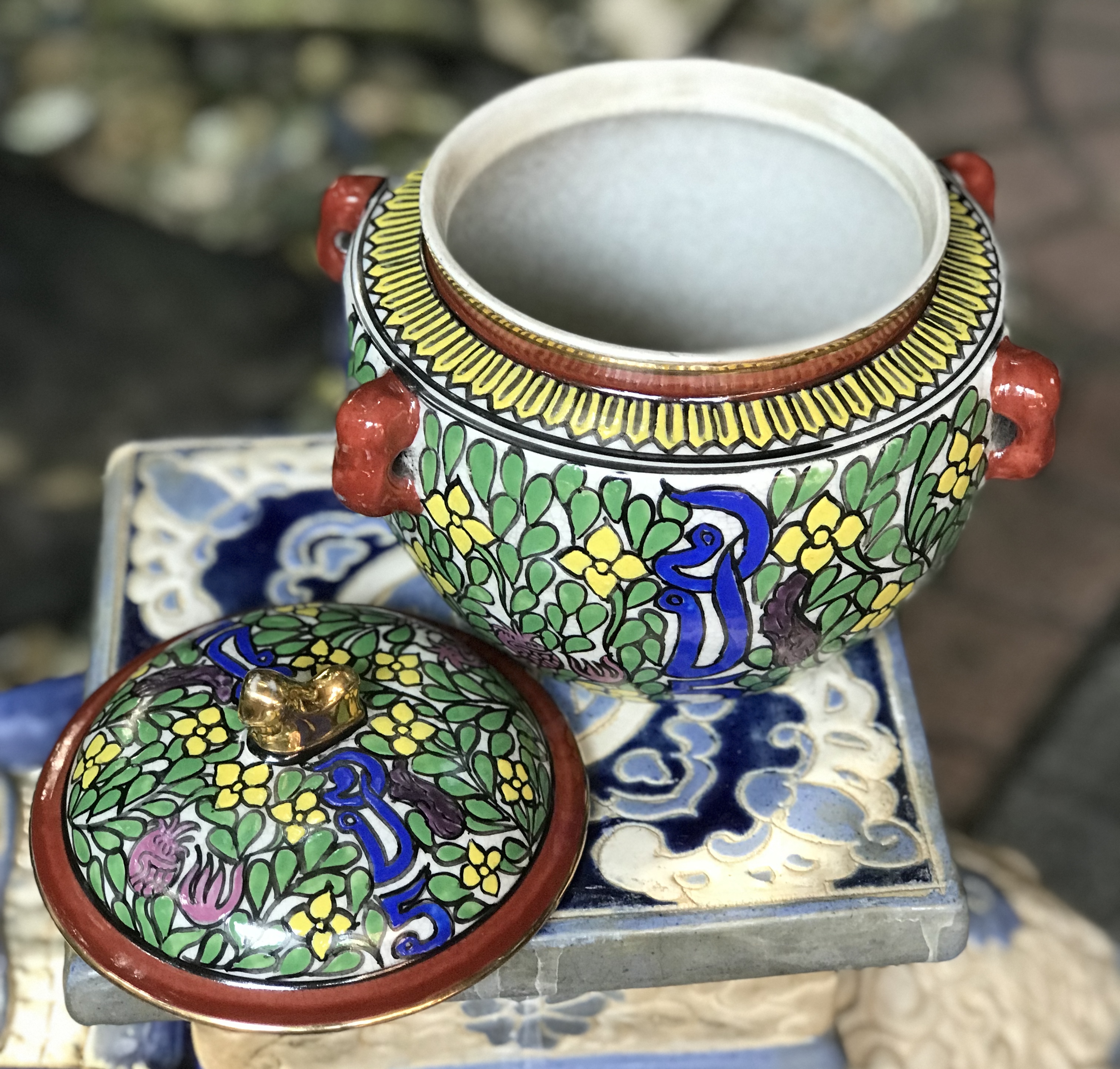 โถสี่หู โถกะปิ เครื่องกระเบื้องวาดมือเขียนสี Hand Painted Ceramic Pot