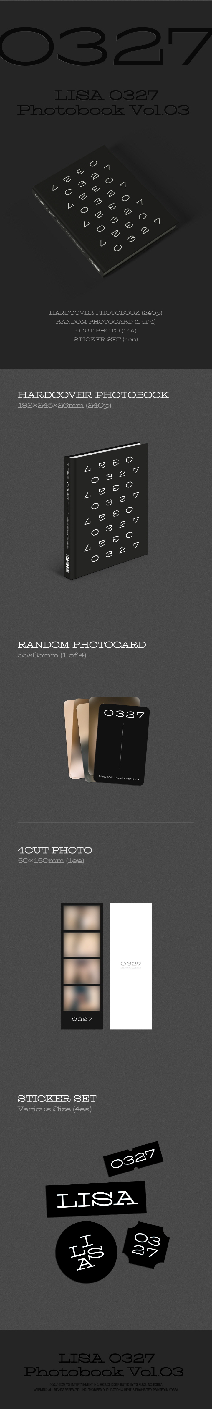 BLACKPINK -LISA - LISA 0327 PHOTOBOOK VOL.03 แบบ ได้ของแถม เพิ่มจาก yg - ส่ง เรือ