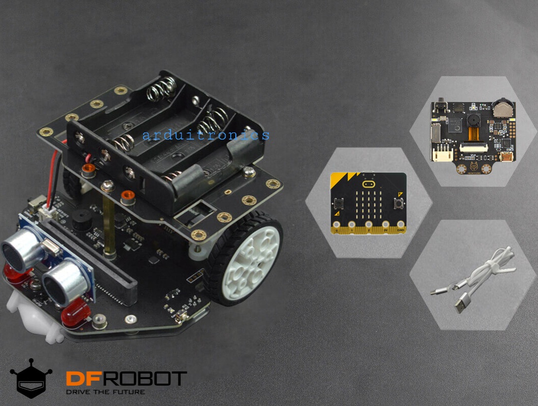 [ชุดพร้อมใช้] micro:Maqueen Plus V2 (Ni MH Rechargeable Battery) with HUSKYLENS and micro:bit V2 (บอร์ด micro:bit V2 + กล้อง AI Husky + แผนที่ + Ultrasonic Sensor) - แท้จาก DFRobot