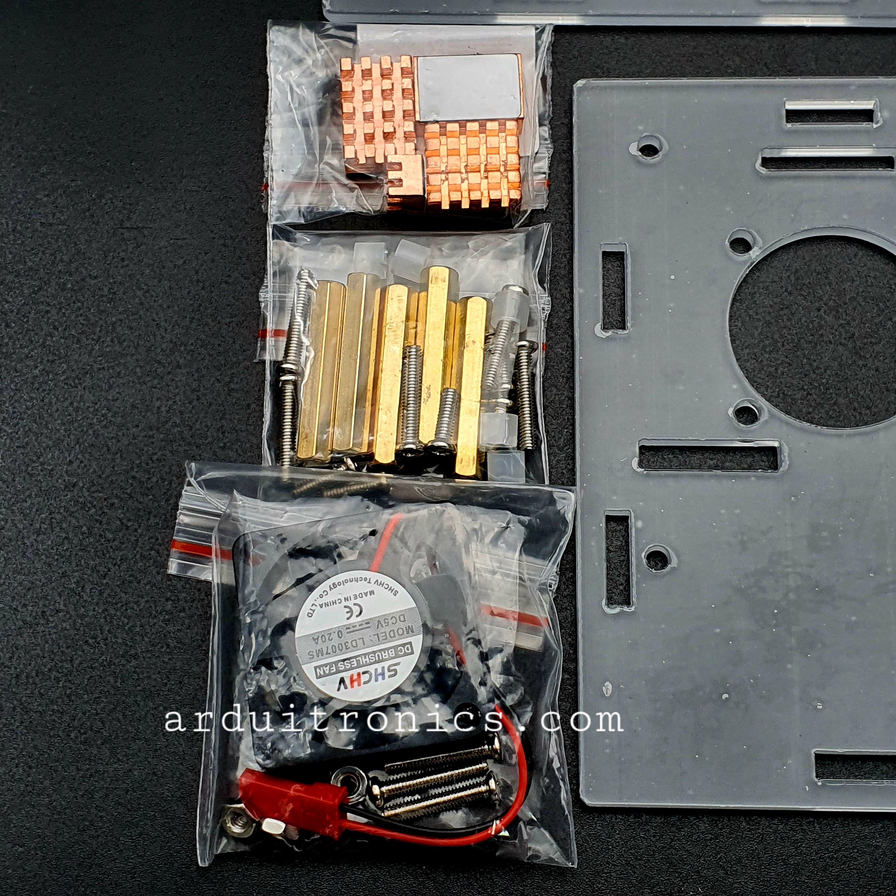 Raspberry Pi 5 Acrylic Case สีใส + cooling fan + pure copper heat sink