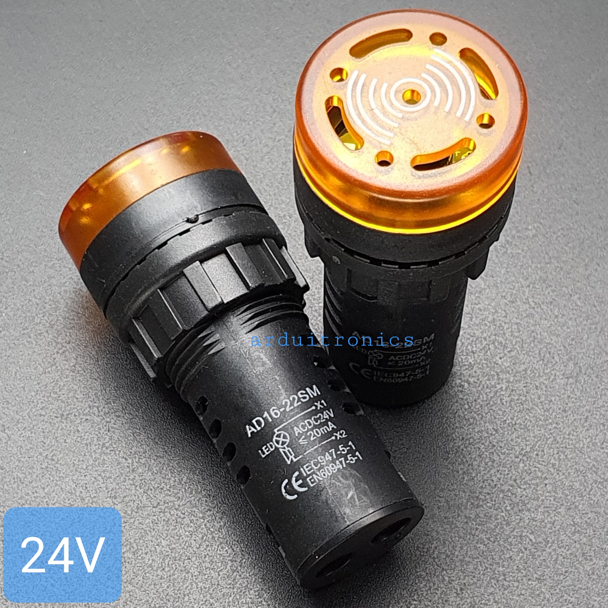 ไฟสีส้ม Buzzer LED Alert 24V เสียงและแสงสัญญาณเตือนภัย ออดไฟฟ้า 22mm