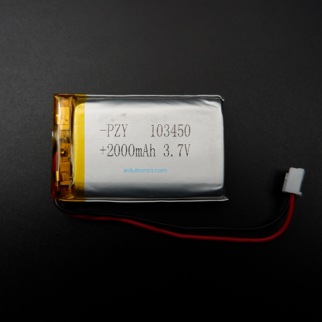 3.7V 2000mAh Lithium Battery Rechargeable Polymer (LiPo)