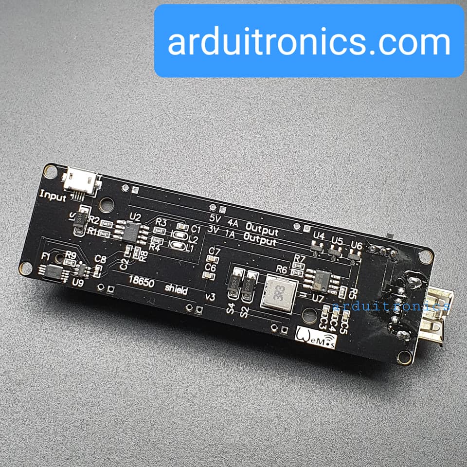 โมดูลชาร์จแบตเตอรี่ 18650 พร้อมช่องจ่ายไฟ USB Battery Shield V3 สำหรับ Raspberry Pi WEMOS Arduino ESP8266