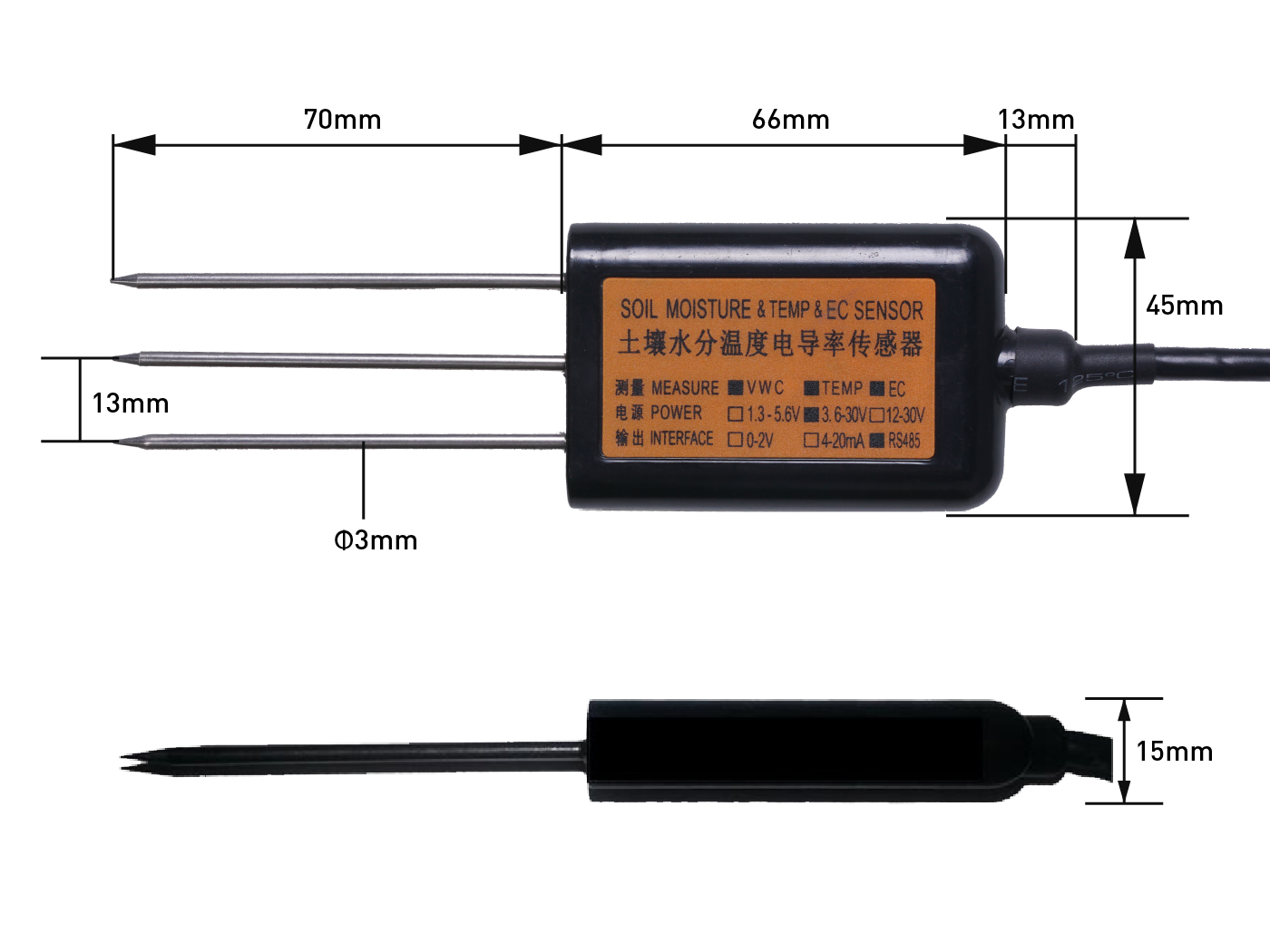 Industrial Soil Moisture & Temperature & EC Sensor MODBUS-RTU RS485 (S-Soil MTEC-02A) - แท้จาก seeedstudio