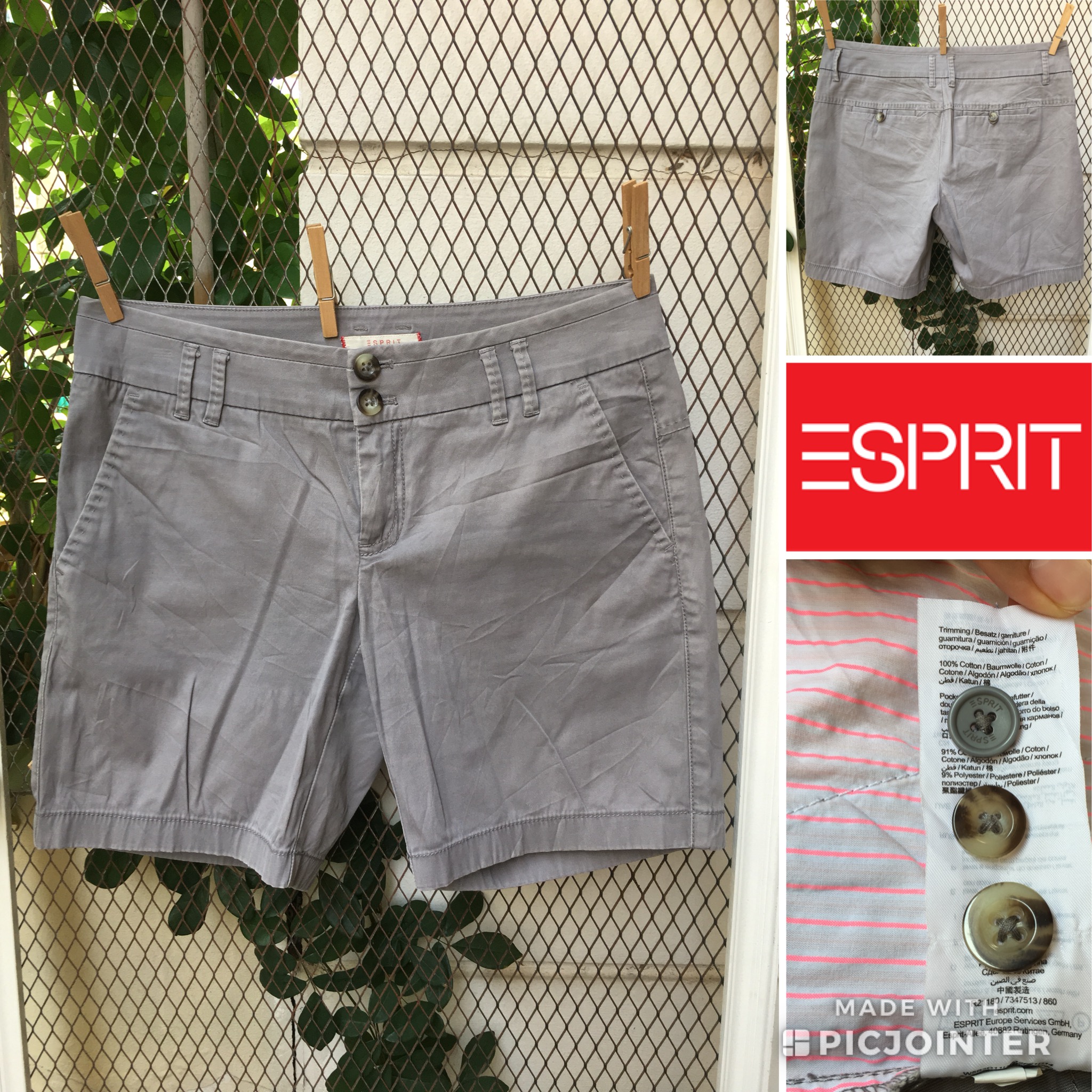 2sis1bro แบรนด์แท้ esprit กางเกงขาสั้น กางเกงชิโน่ สีเทา มือสอง พร้อมส่ง sz Euro 36/ US 4/ UK 8