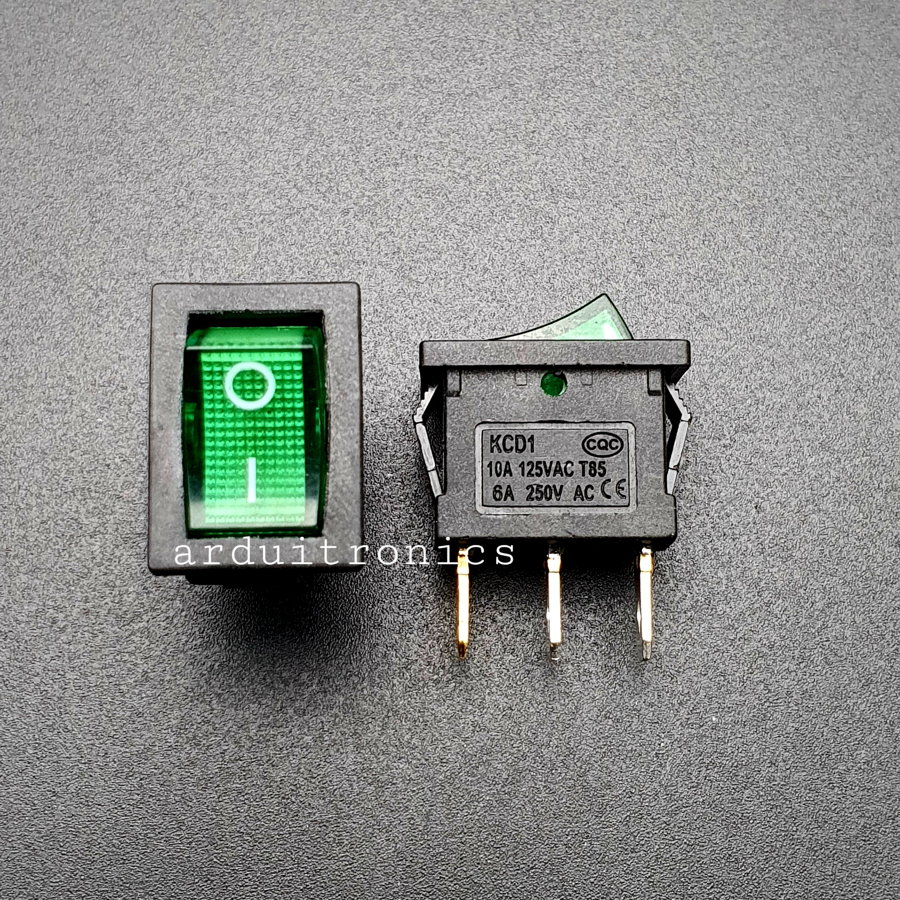 สวิตช์ไฟเปิด/ปิด Size 19x12mm Power Switch 3 ขา KCD1-101/N สีเขียว (1ชิ้น)