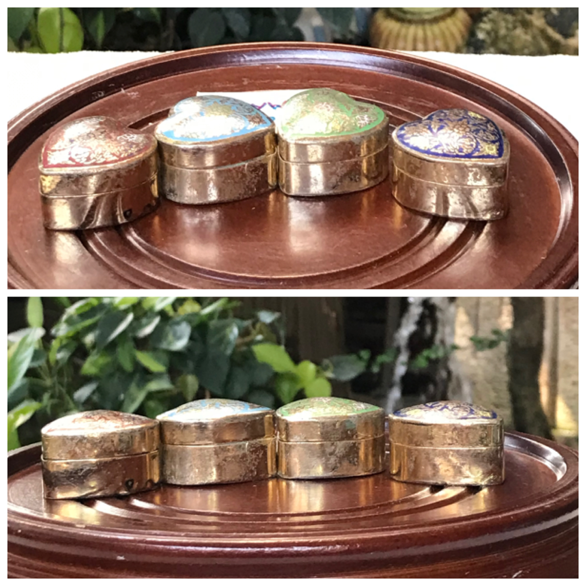 Antique Brass 4 ชิ้น งานทองเหลืองเก่า ตลับทองเหลืองลงยา ตลับขี้ผึ้งทองเหลืองลงยา ใส่ของมงคล มวลสาร