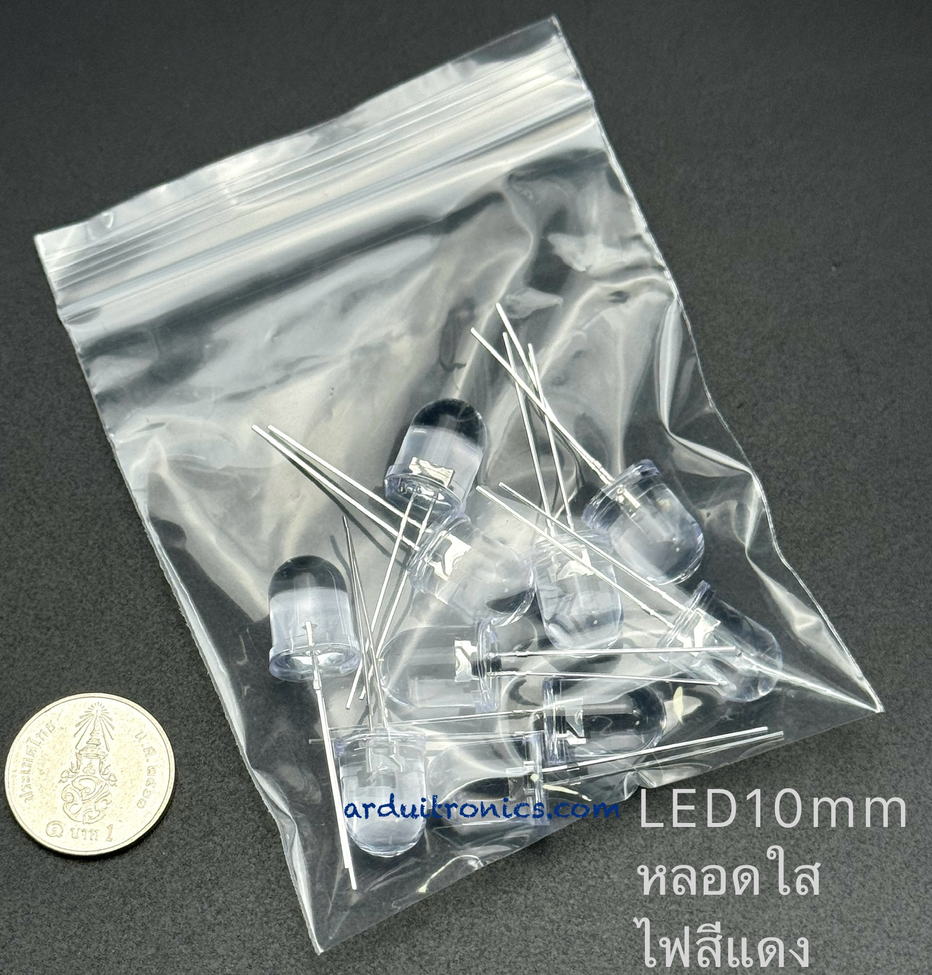 Red LED 10mm หลอดใส ไฟสีแดง ชุด 10 หลอด