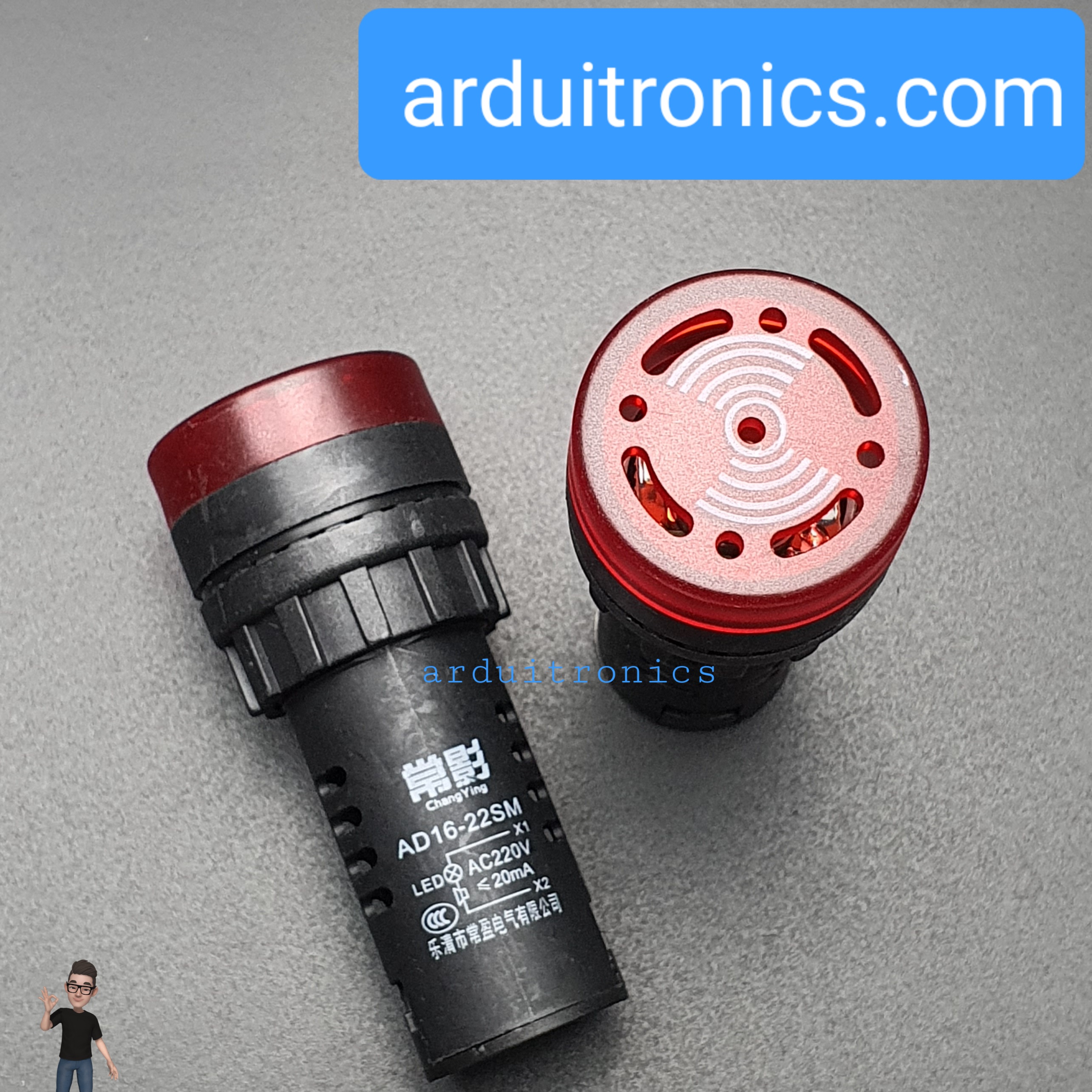 ไฟสีแดง Buzzer LED Alert 220VAC เสียงและแสงสัญญาณเตือนภัย ออดไฟฟ้า 22mm