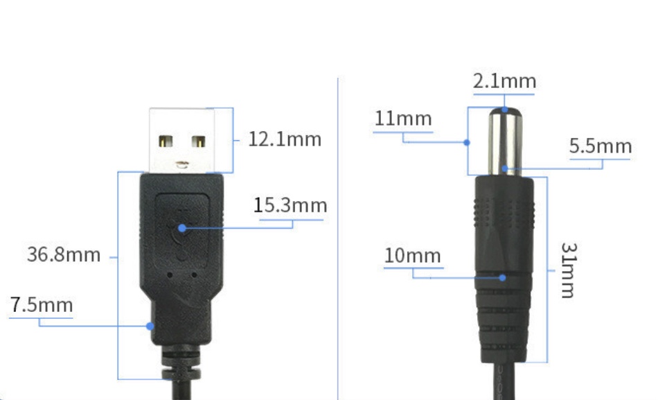 Power Cord DC 5.5 x 2.1 mm To USB แปลงสายเคเบิ้ลชาร์จ Plug Dc Power Cord