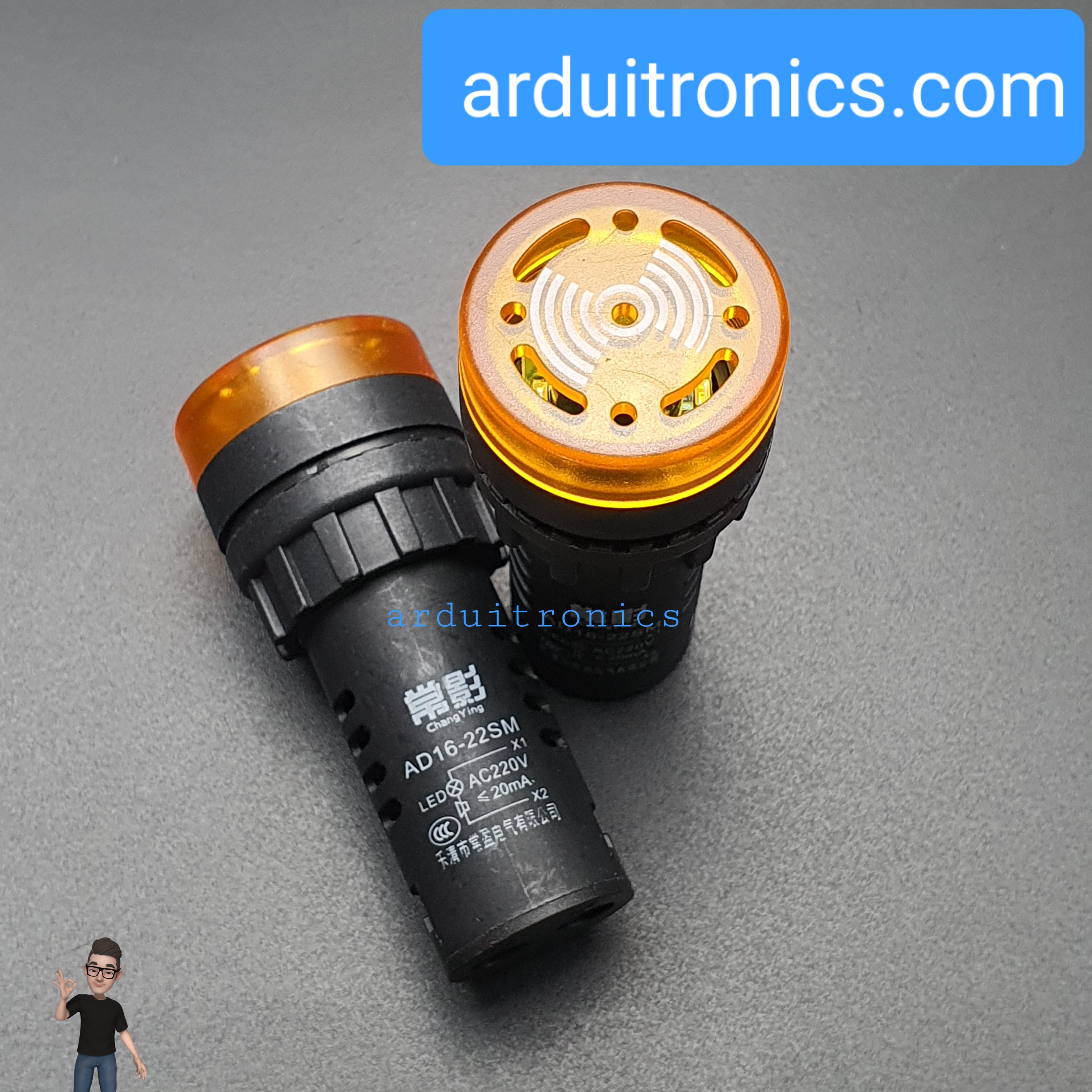 ไฟสีส้ม Buzzer LED Alert 220VAC เสียงและแสงสัญญาณเตือนภัย ออดไฟฟ้า 22mm
