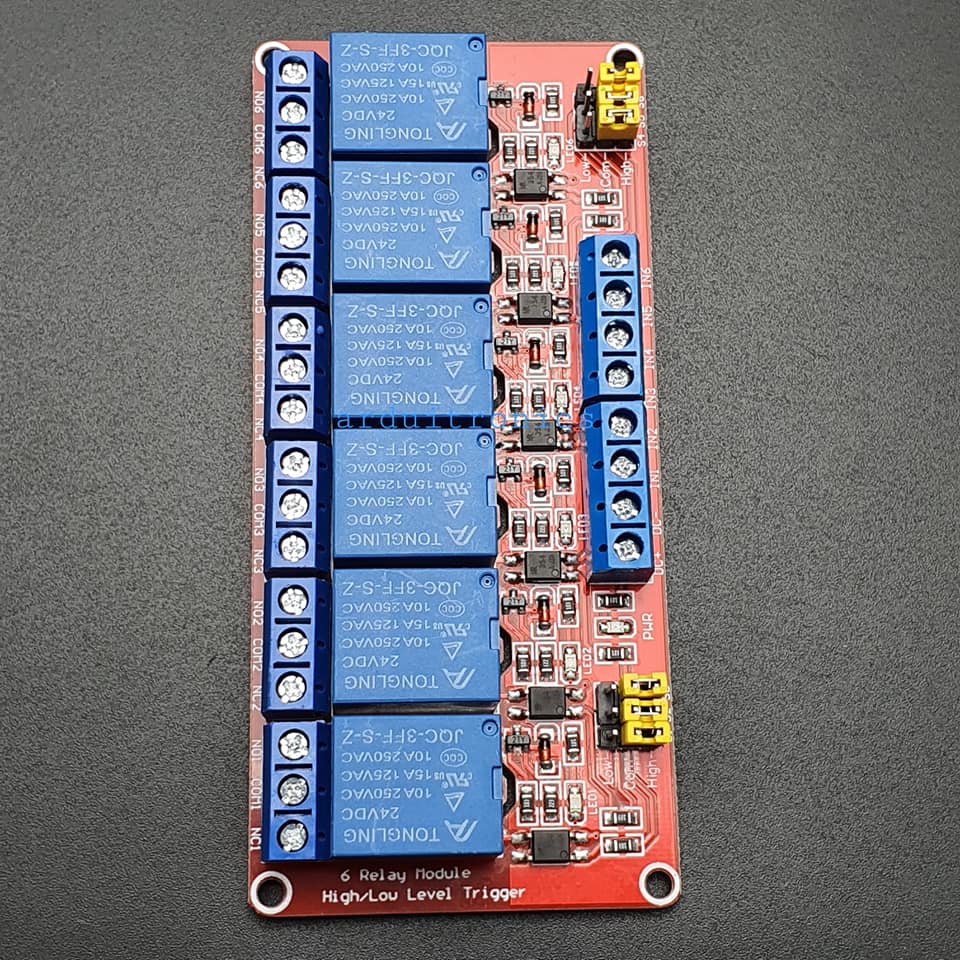 6 Channel Relay Module High/Low Level Trigger (24V) - Red PCB