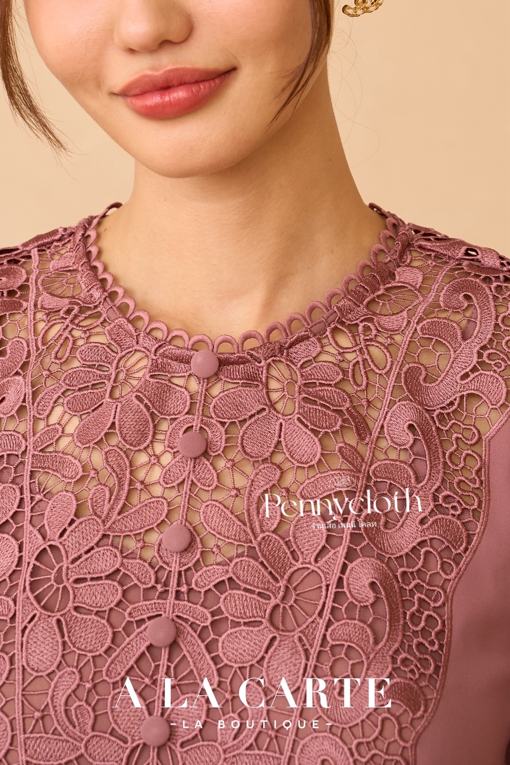 69897 เสื้อ A La Carte เสื้อชีฟองแต่งลูกไม้เนื้อทอ ช่วงอก และแขน by PENNY CLOTH