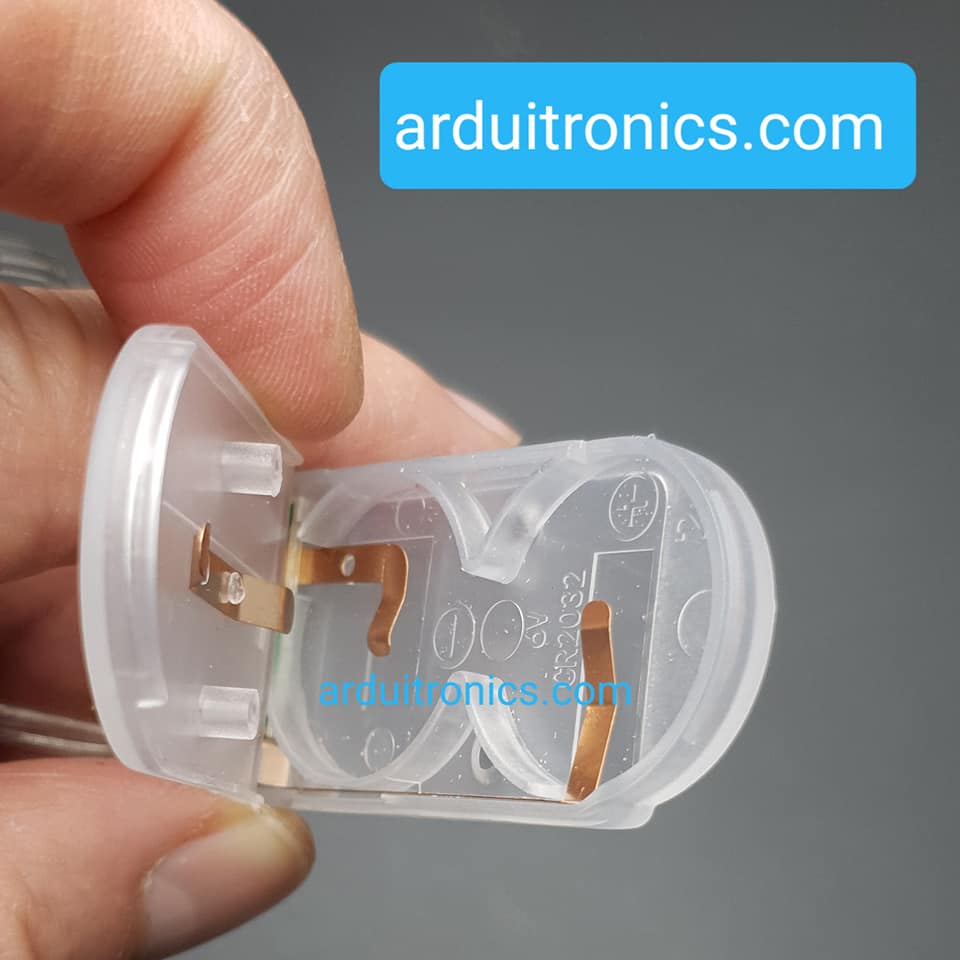 Battery Box รางถ่านกระดุม CR2032 สีใส แบบมีไฟกระพริบ ใส่ได้ 2 ก้อน 6V (ก้อนละ 3V)