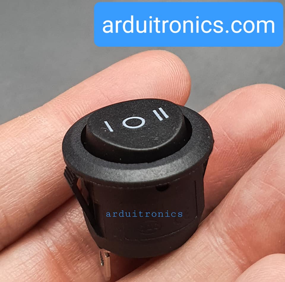 สวิตช์ไฟเปิด/ปิด KCD1 Rocker Switch Round 20mm 6A 250V 3 ขา On1/On2/Off - สีดำ