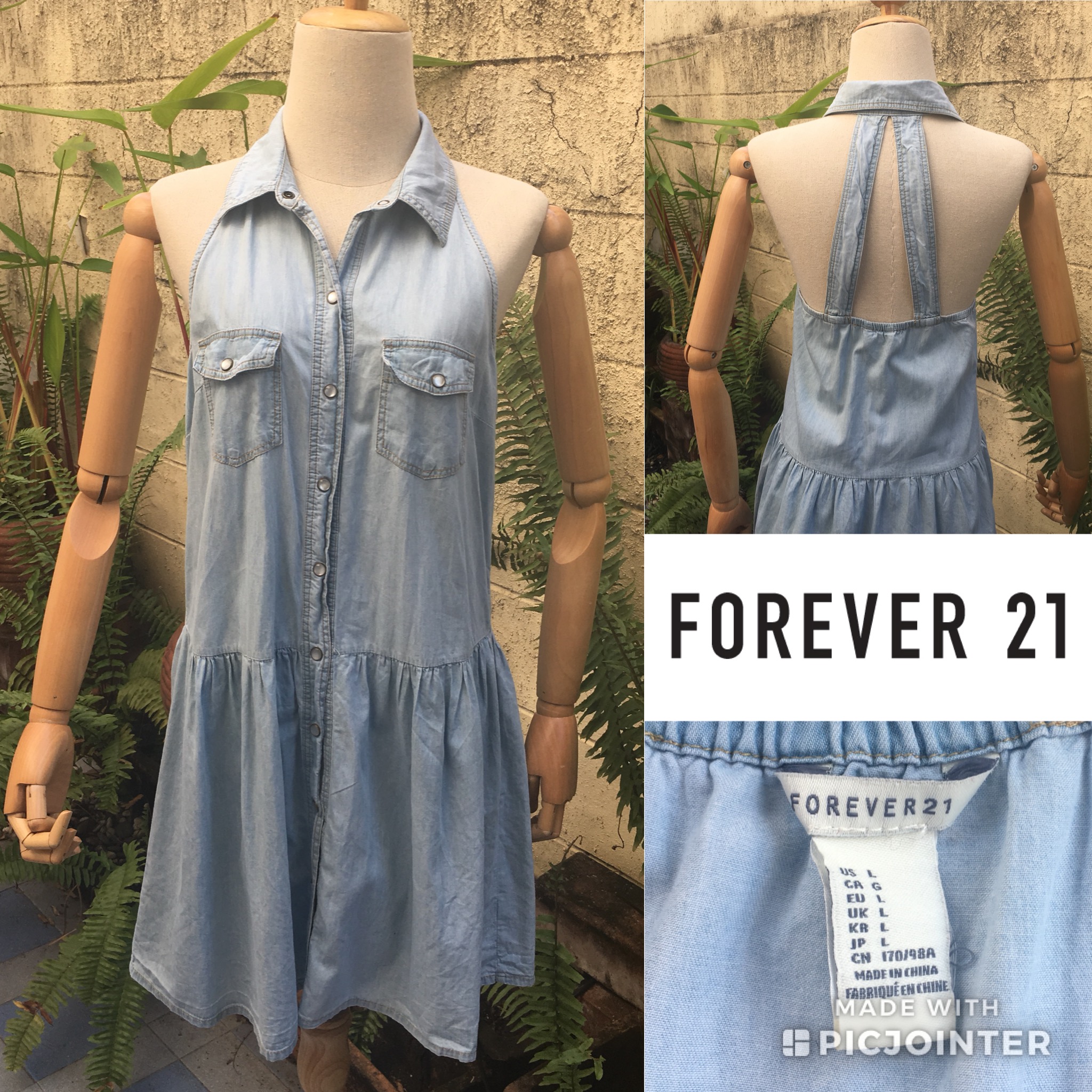 2sis1bro แบรนด์แท้ Forever 21 เดรสยีนส์ เปิดหลัง มือสอง พร้อมส่ง sz L