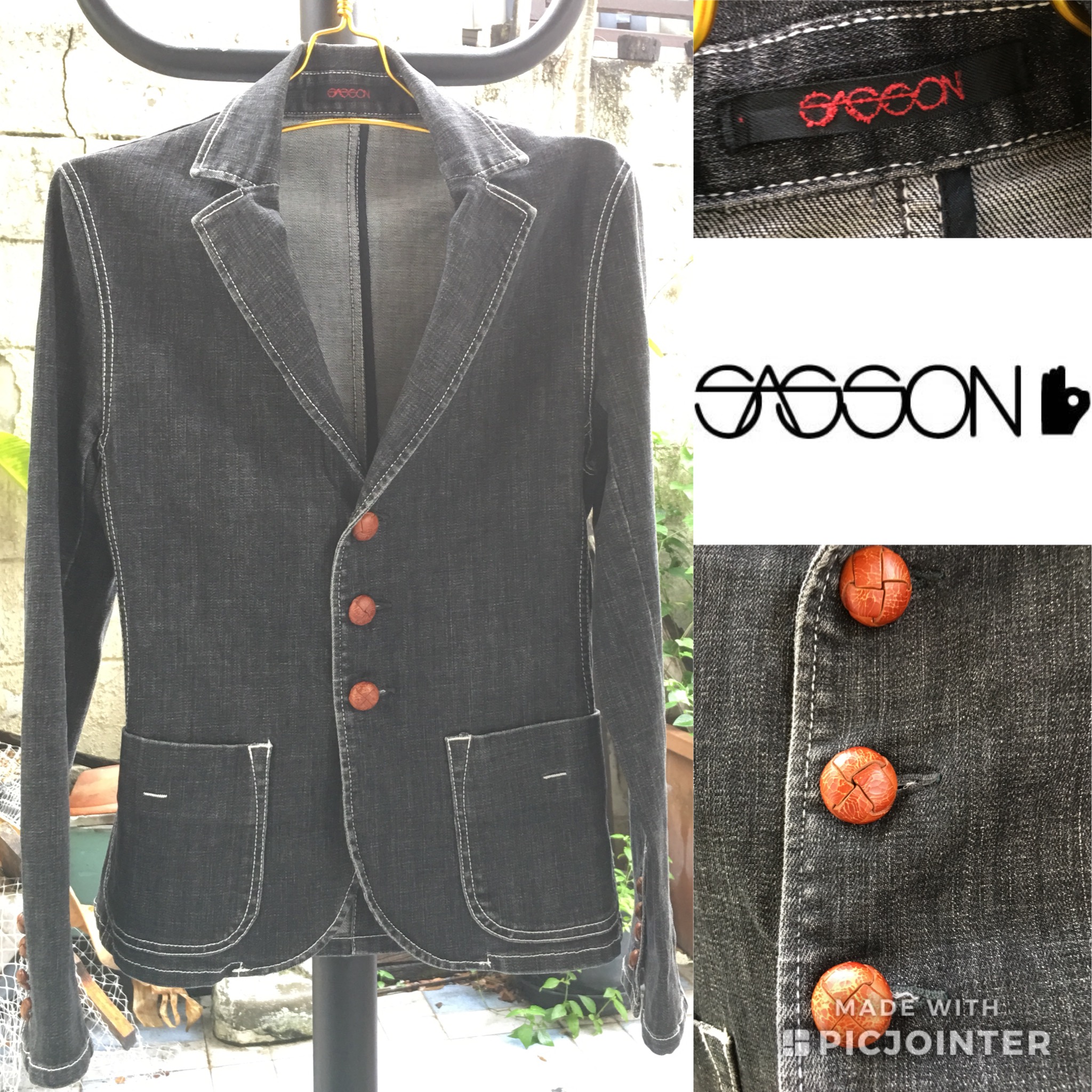2sis1bro แบรนด์แท้ Sasson Jeans แจ็คเก็ตยีนส์ ทรงสูท เข้ารูป มือสอง พร้อมส่ง sz M
