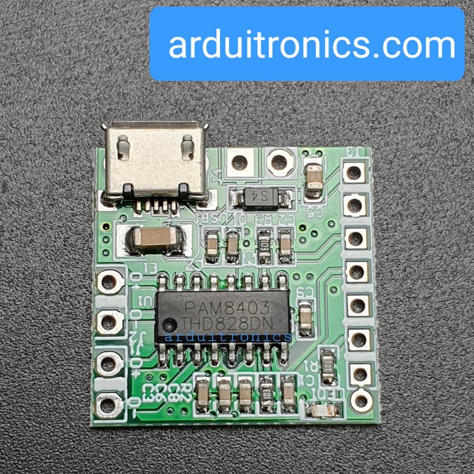 โมดูลขยายเสียง PAM8403 ClassD 3+3W ช่องจ่ายไฟแบบ Micro USB