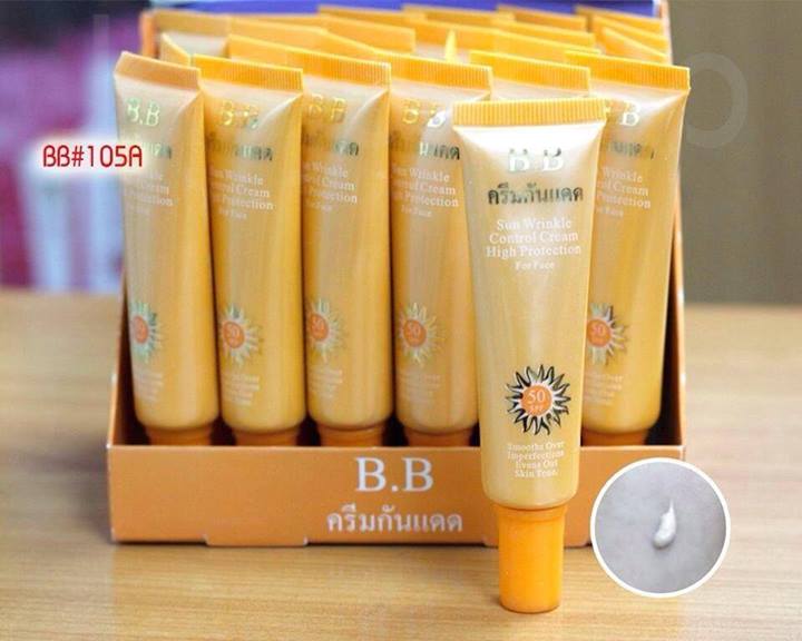 BB ครีมกันแดด SPF50 สูตรกันน้ำ บางเบา ไม่หนักหน้า หลอดสีส้ม เป็นรองพื้นในตัว