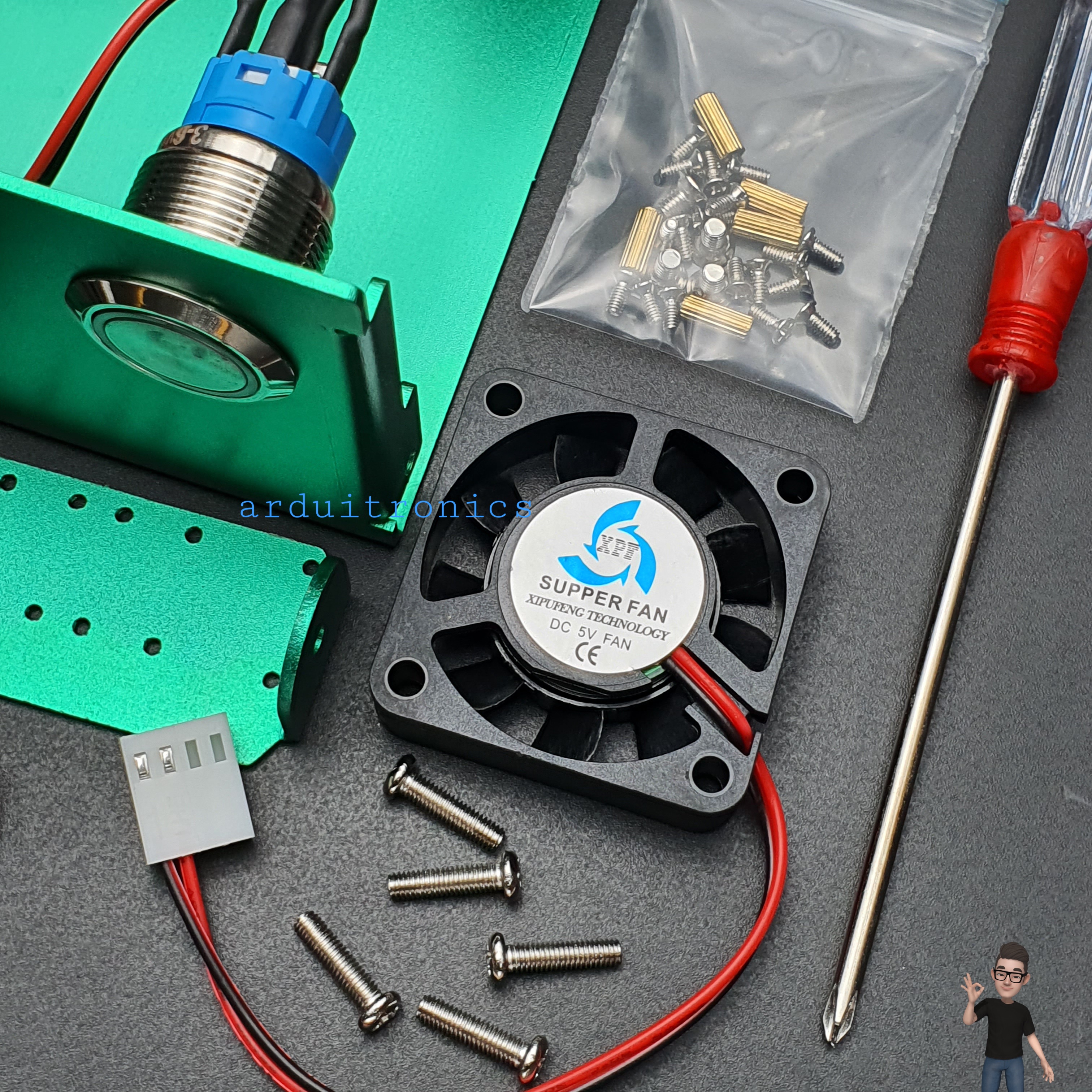 Case สำหรับ Nvidia Jetson Nano 4GB Aluminum Alloy (Green) Chassis with ชิป WiFi + Antennas + Fan