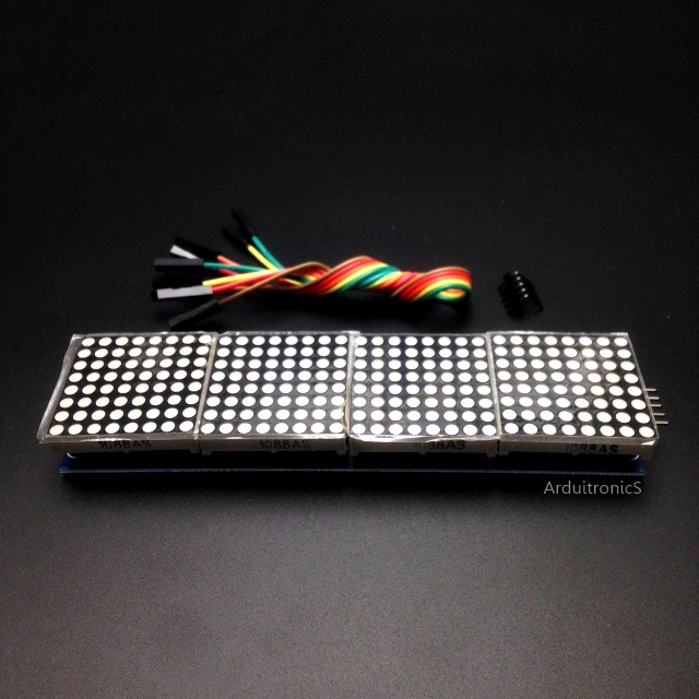 Red LED Matrix Driver MAX7219 IC Driver Module + LED Dot Matrix 8x8 ขนาด 32mm x 32mm 4 ชุด พร้อมสายไฟ