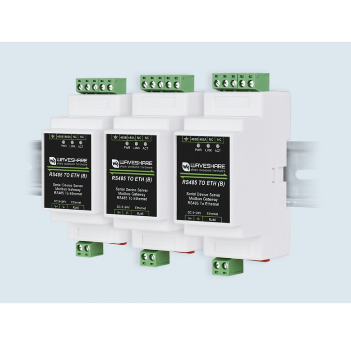 Industrial Serial Server, RS485 to RJ45 Ethernet, TCP/IP to Serial, Rail-Mount Support (ของแท้จาก Waveshare)