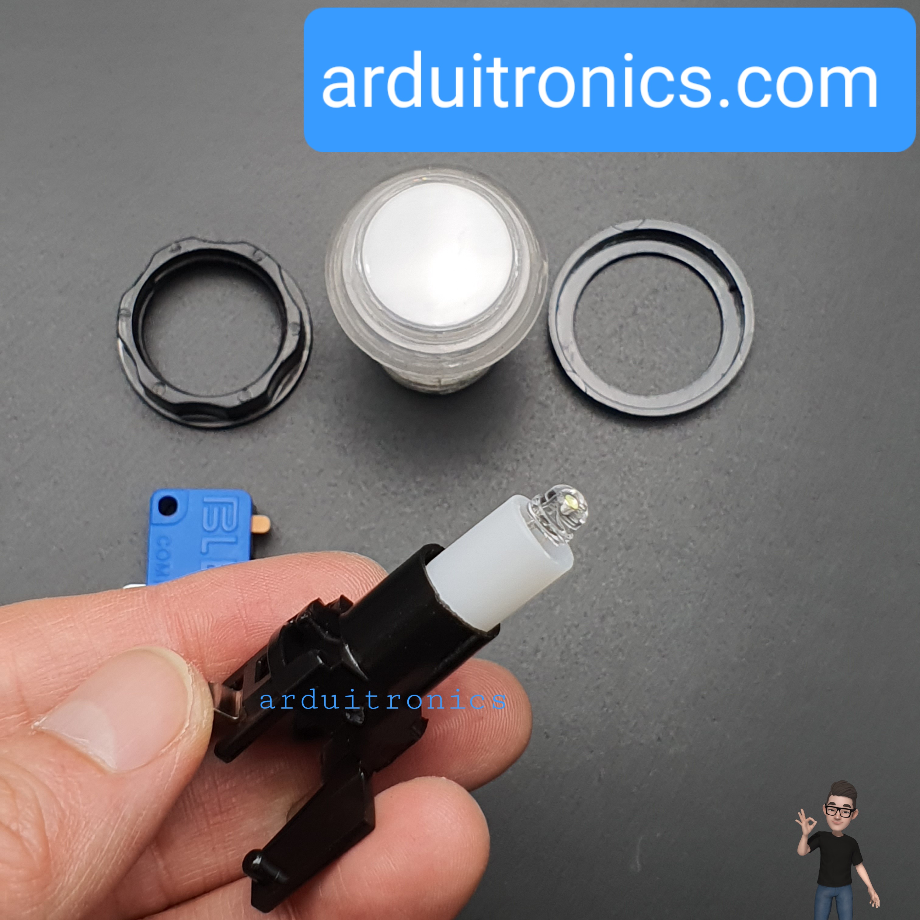 ปุ่มกดตู้เกม สวิตช์กดติดปล่อยดับขนาด 33mm พร้อมไฟ LED สีขาว