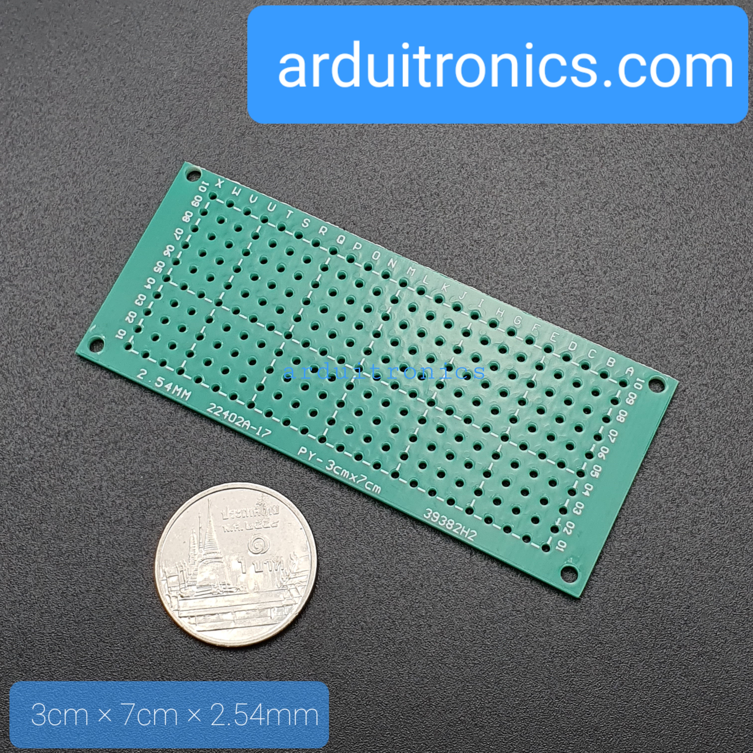 แผ่น PCB ไข่ปลา 1 หน้า ขนาด 3x7cm แผ่นปริ๊นอเนกประสงค์ Prototype PCB Through Hole Universal PCB จำนวน 1 แผ่น
