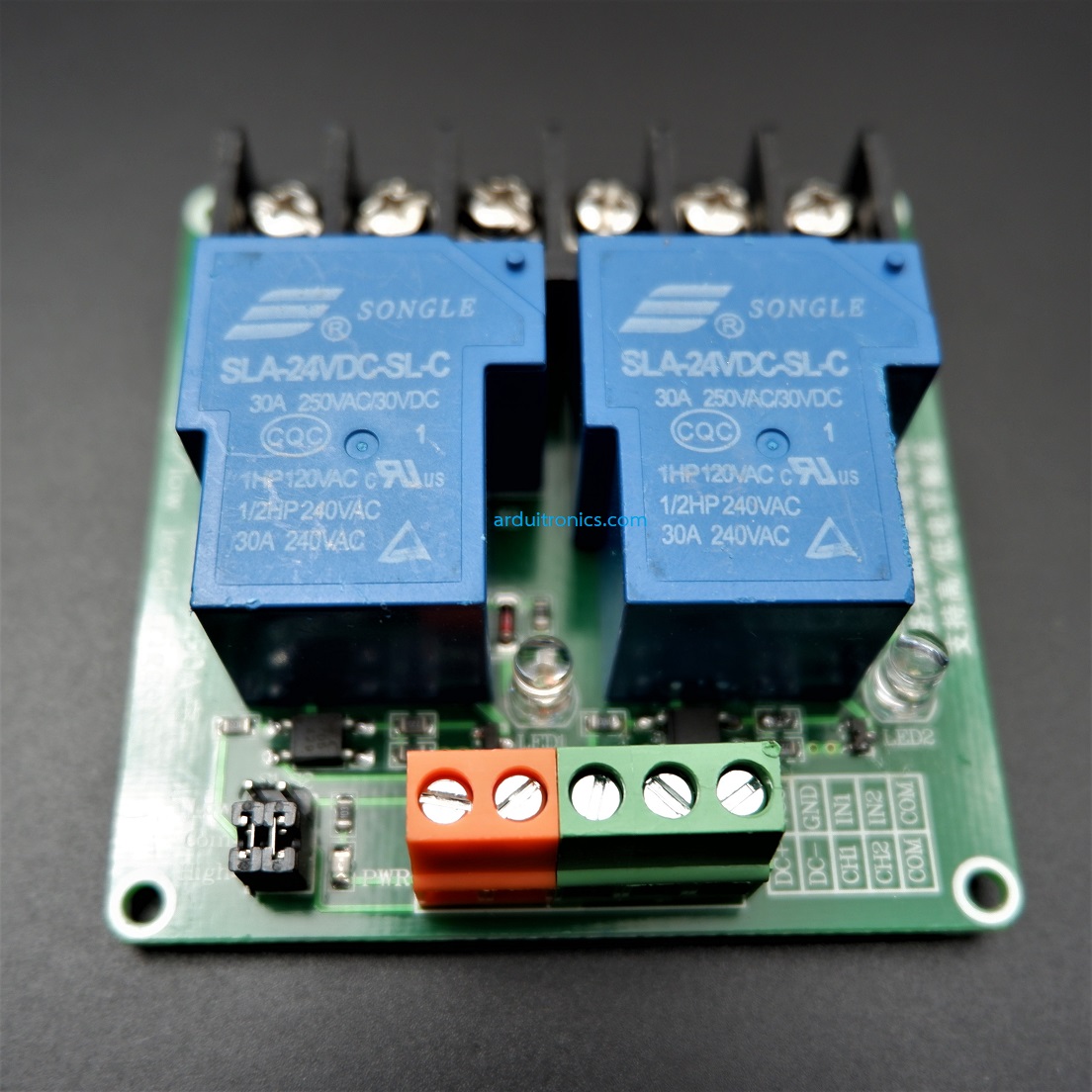 2 Channel 30A 24VDC Power Relay Coil รีเลย์ 24V 30A ทำงานแบบ Active Low/High