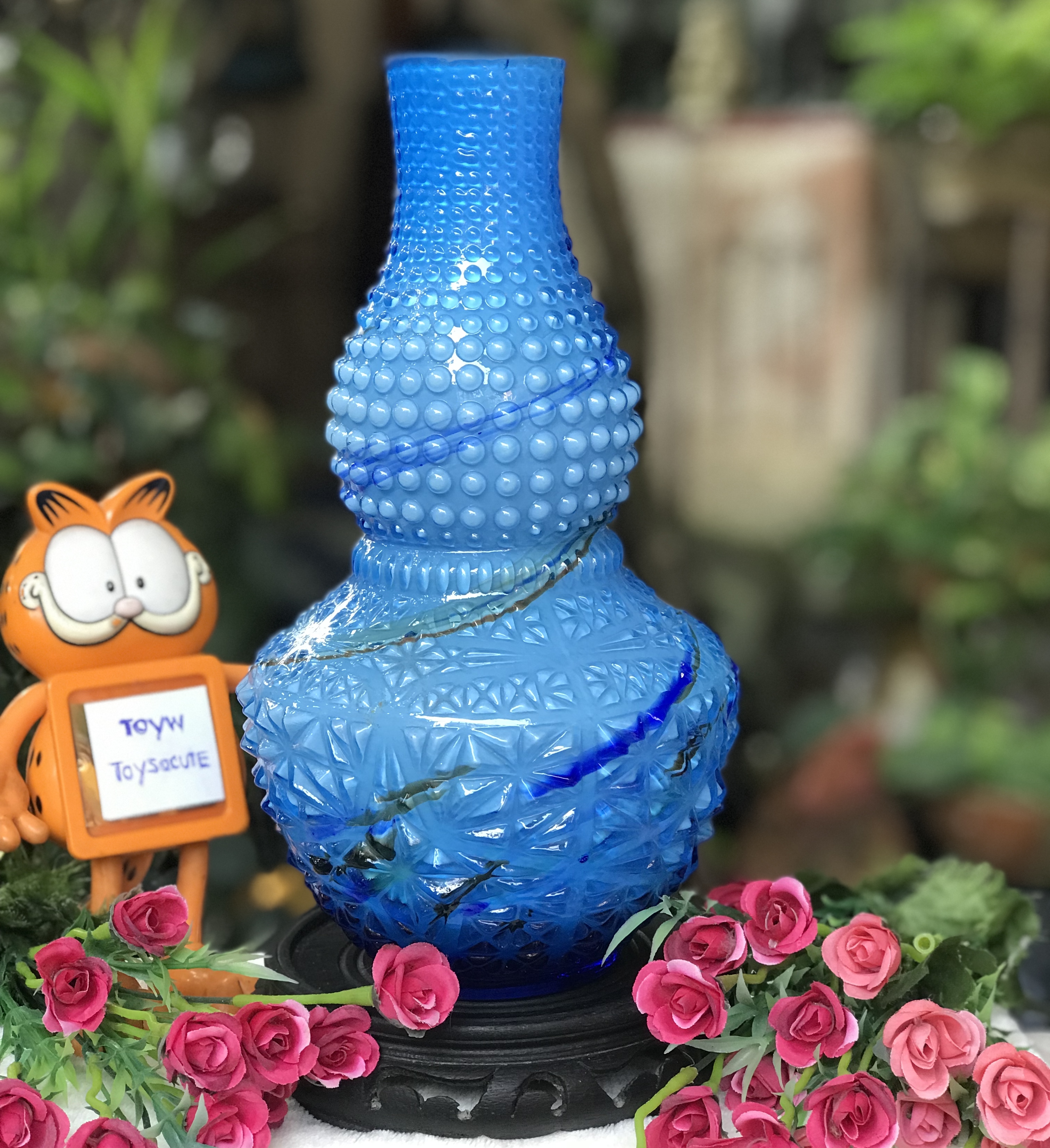 Antique Vase แจกันแก้วเป่าโบราณ ทรงน้ำเต้า ลวดลายนูน สำหรับจัดดอกไม้ ตั้งโชว์ ปรับฮวงจุ้ยบ้าน โต๊ะทำงาน
