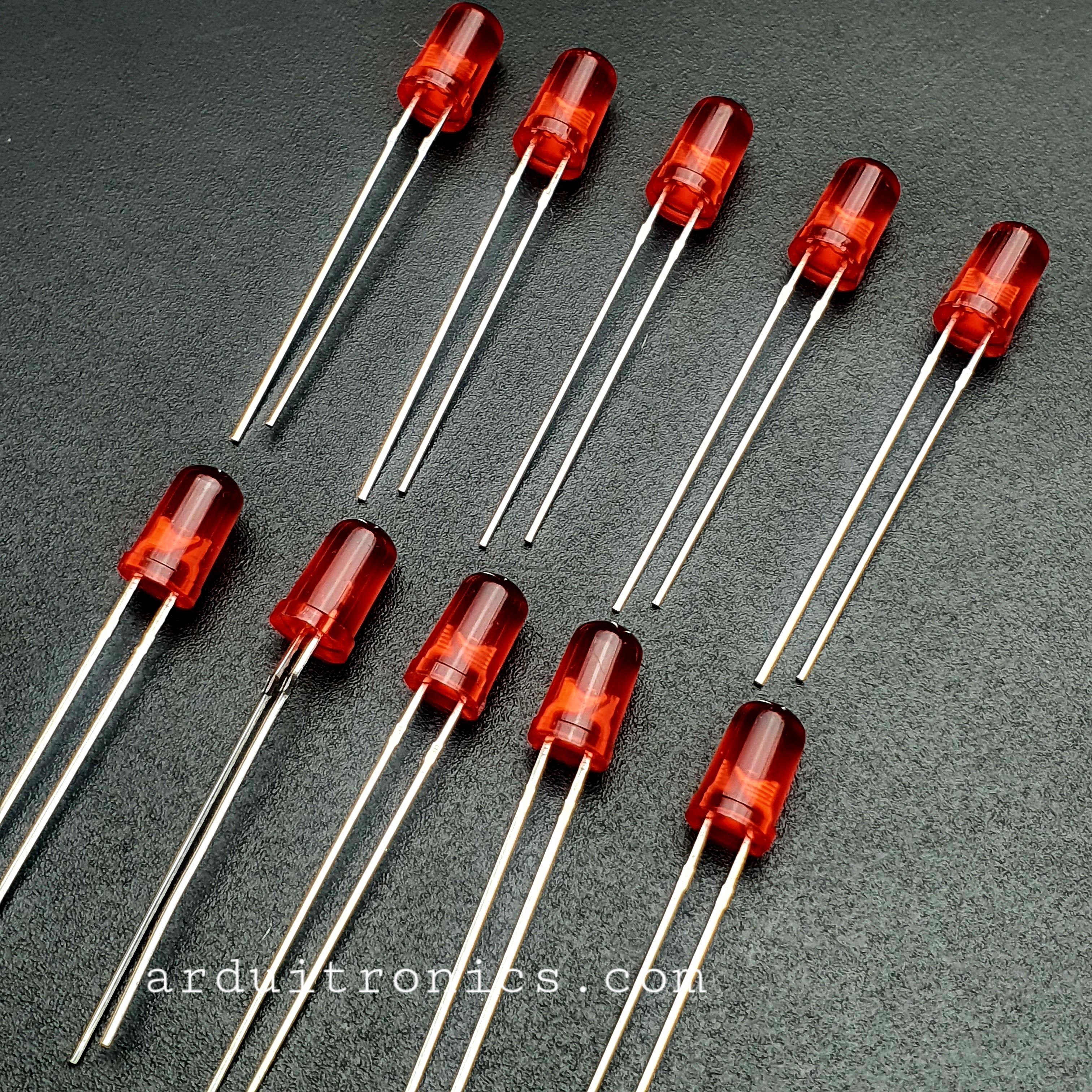 Red LED 5mm ชุด 10 หลอด ขายาว ขนาด 28mm สีแดง