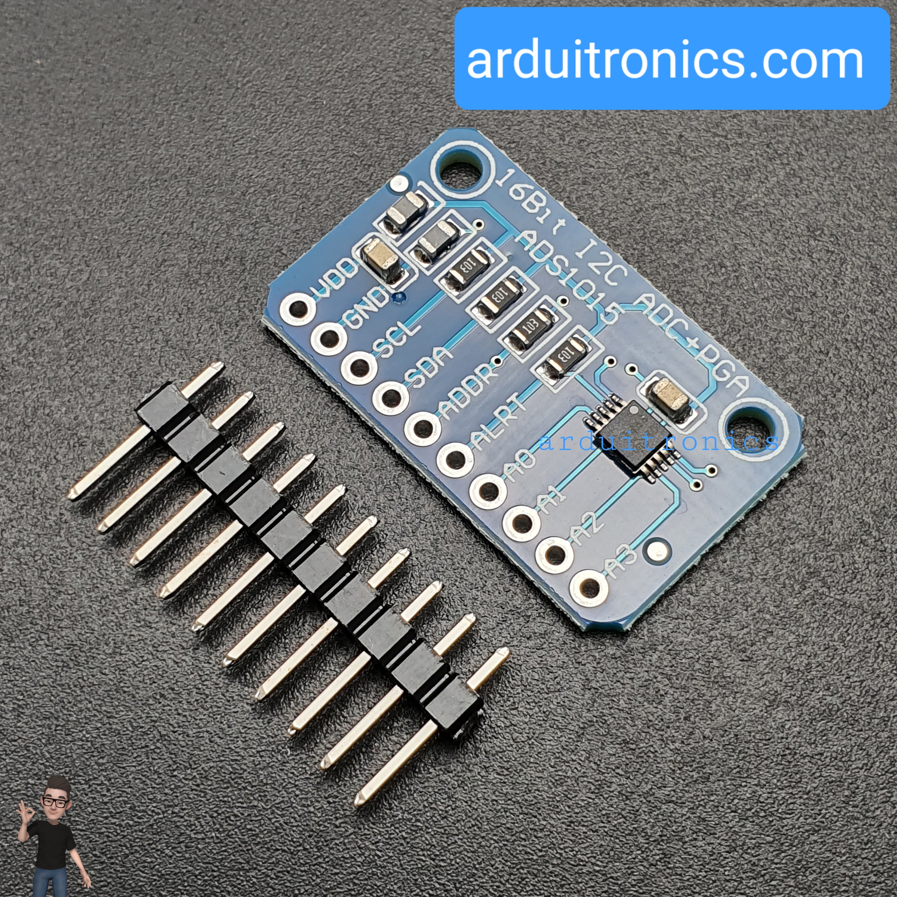 GY-ADS1015 ADS1015 I2C ADC 4 Channel 12-Bit with Programmable Gain Amplifier Module (แถม Pin Header)