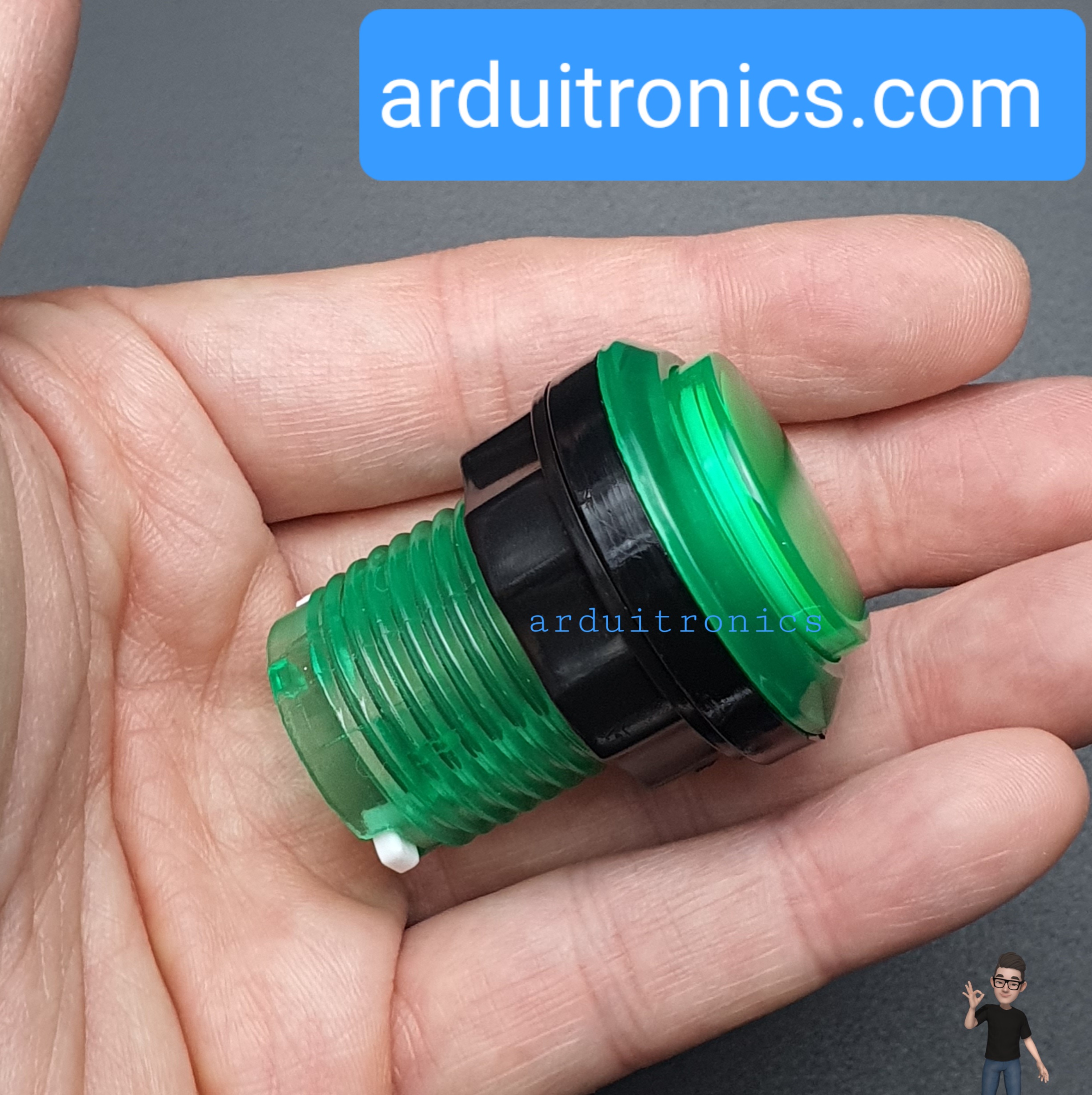 ปุ่มกดตู้เกม สวิตช์กดติดปล่อยดับขนาด 33mm พร้อมไฟ LED สีเขียว