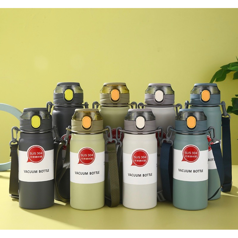 กระติกน้ำสแตนเลส 304 แท้ เก็บอุณหภูมิความร้อนความเย็น ขนาด 600ml และ 800ml มีสายสะพาย