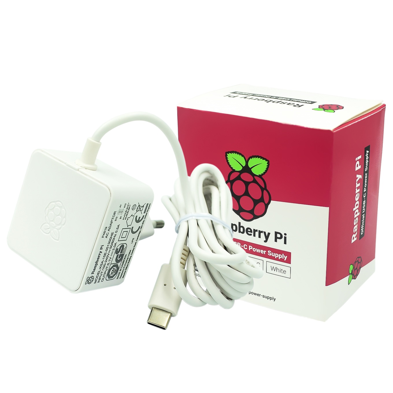 Official USB Type-C Power Supply (5.1V, 3A) for Raspberry Pi 4B White - หัวกลม (สีขาว มีโลโก้ Pi สลักบนหัวปลั๊ก)