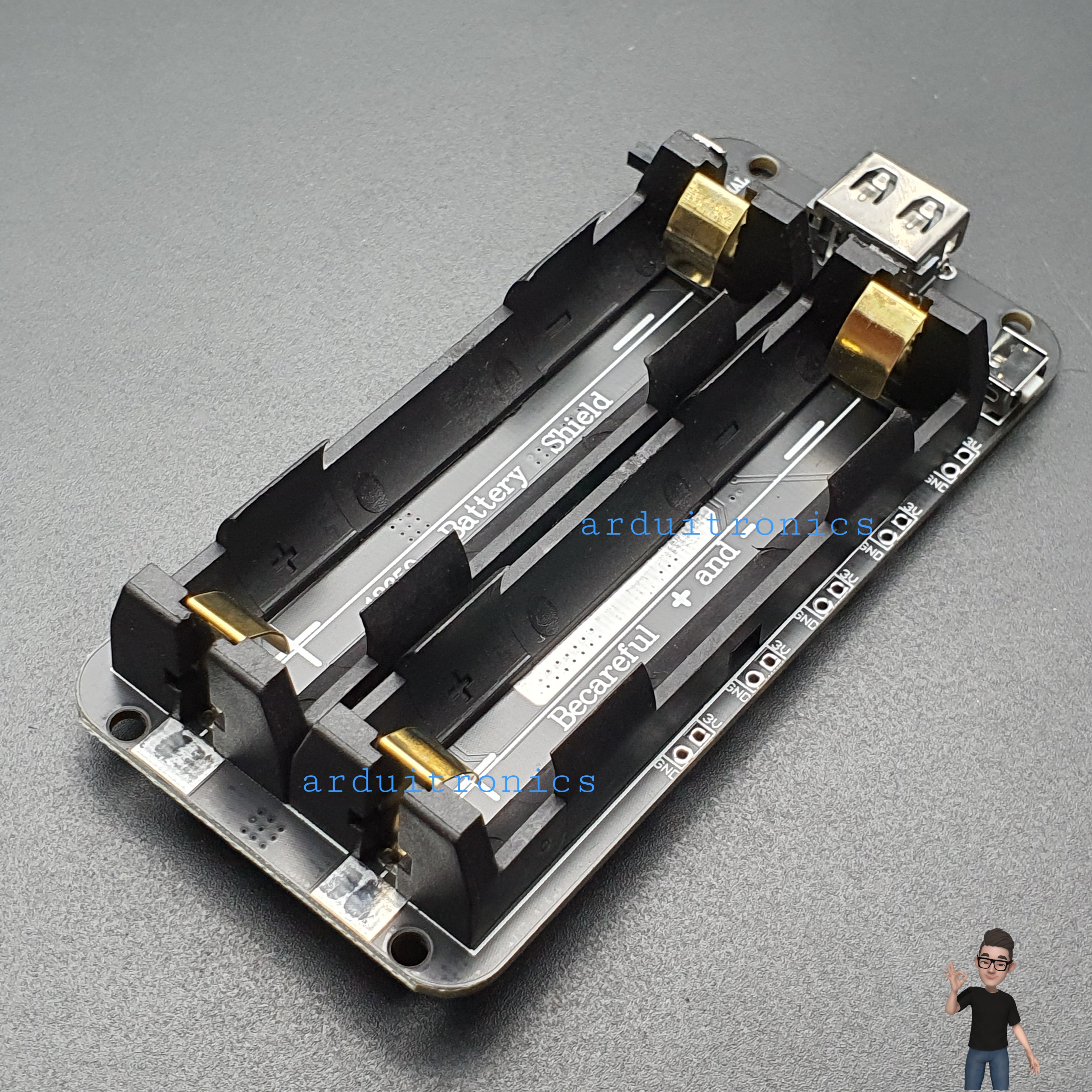 โมดูลชาร์จแบตเตอรี่ 18650 แบบ 2 ก้อน พร้อมช่องจ่ายไฟ USB Battery Shield V3 สำหรับ Raspberry Pi WEMOS Arduino ESP8266