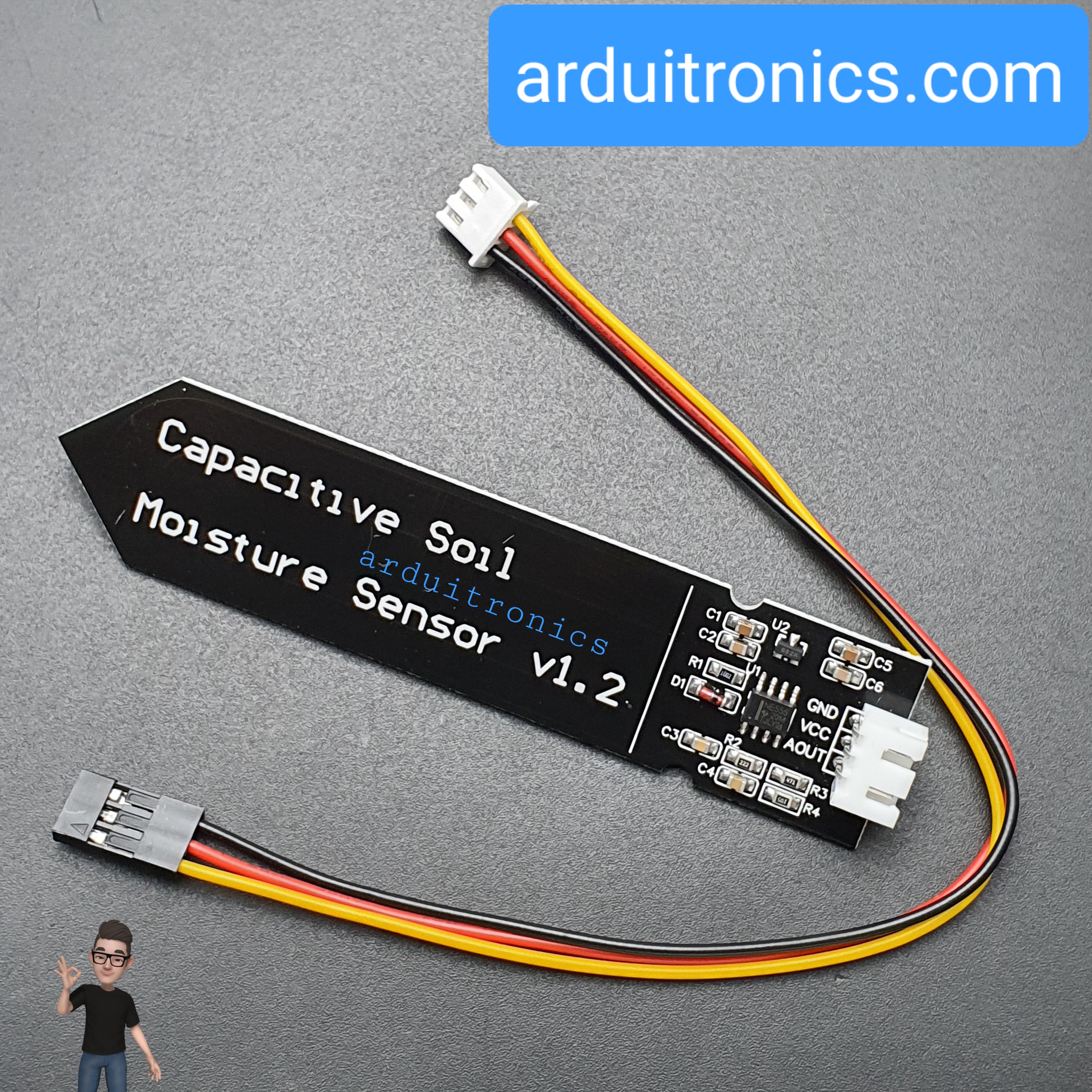 เซ็นเซอร์วัดความชื้นในดินแบบสัมผัส Capacitive Soil Moisture Sensor + สาย cable