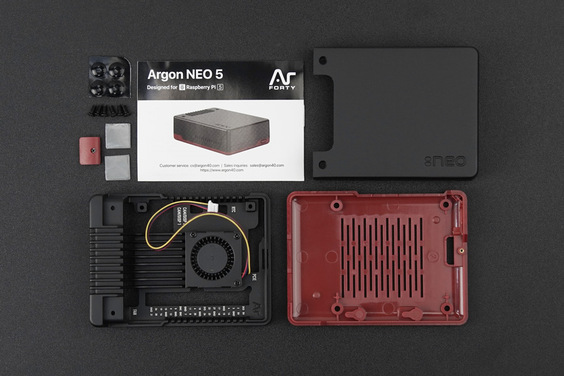 Aluminum Argon NEO 5 BRED Case with Built-in Cooling Fan (Compatible with Raspberry Pi 5)