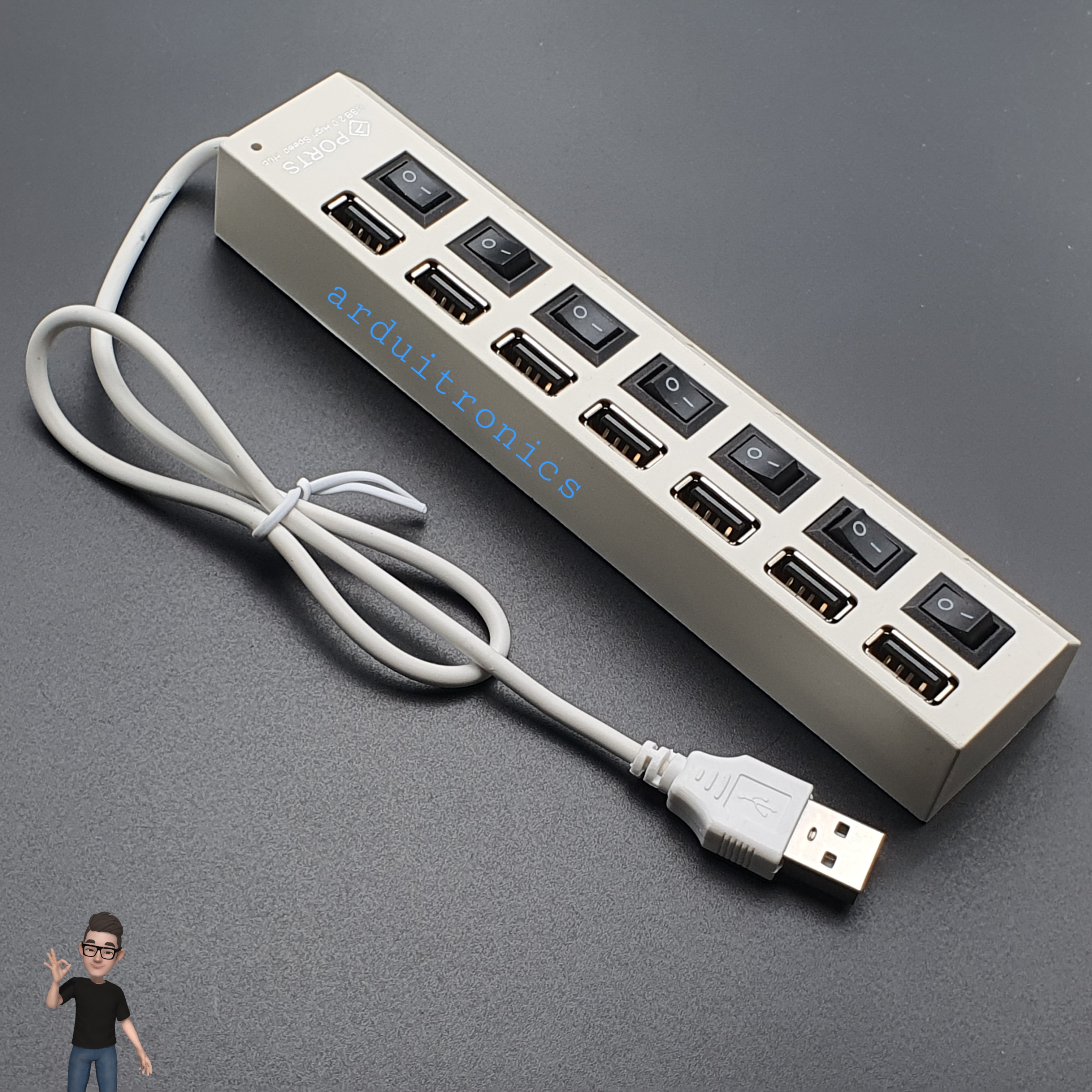 7 Ports USB Hub High-speed USB2.0 Individual LED Power Switches ( White )